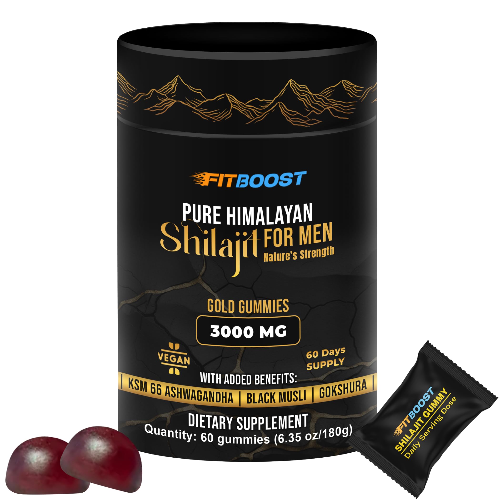 FITBOOST Pure Himalayan Shilajit Gummies front view, 3000mg