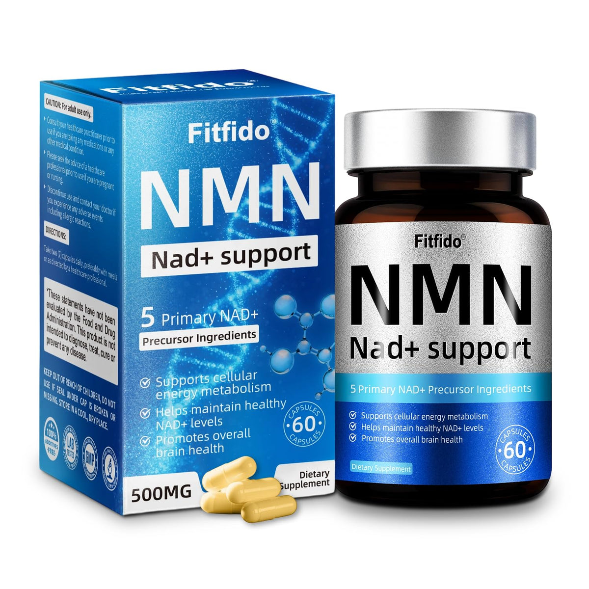 Fitfido 5-in-1 NAD+ Precursor Complex 60 capsules front view