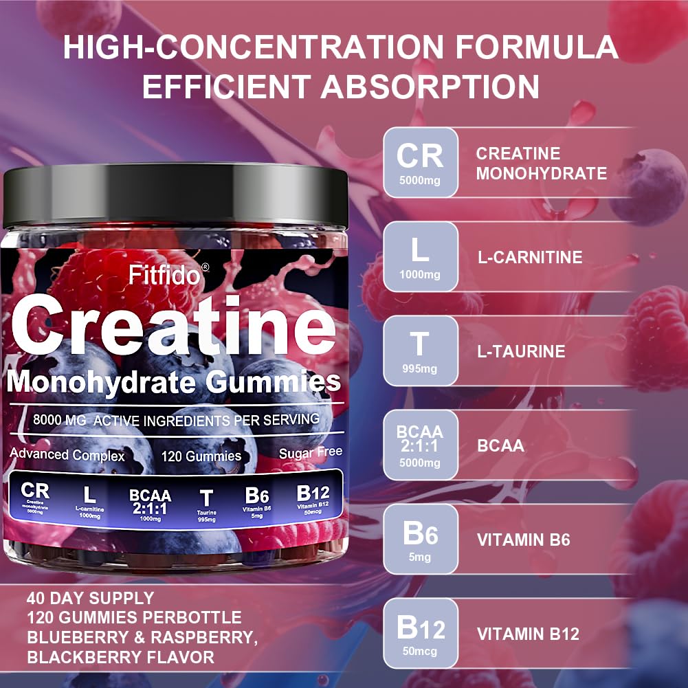 Fitfido Creatine Monohydrate Gummies 5000mg bottle with label