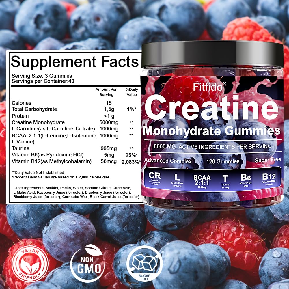 Fitfido Creatine Monohydrate Gummies 5000mg on a table