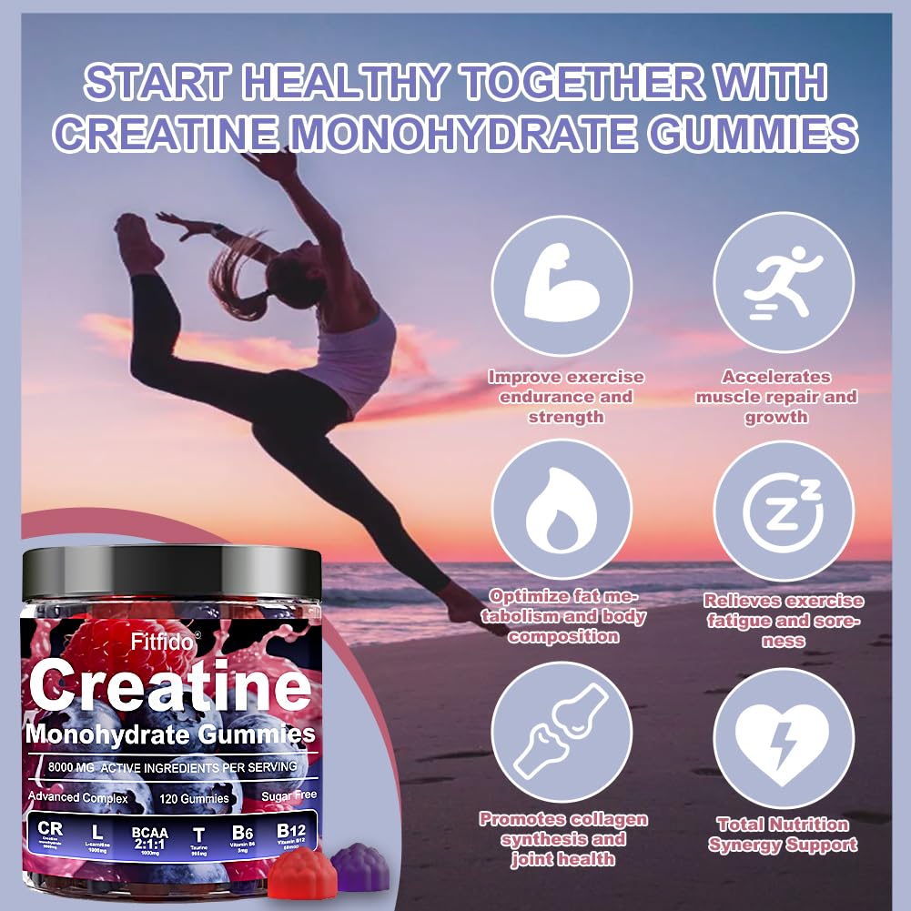 Fitfido Creatine Monohydrate Gummies 5000mg with raspberry and blackberry