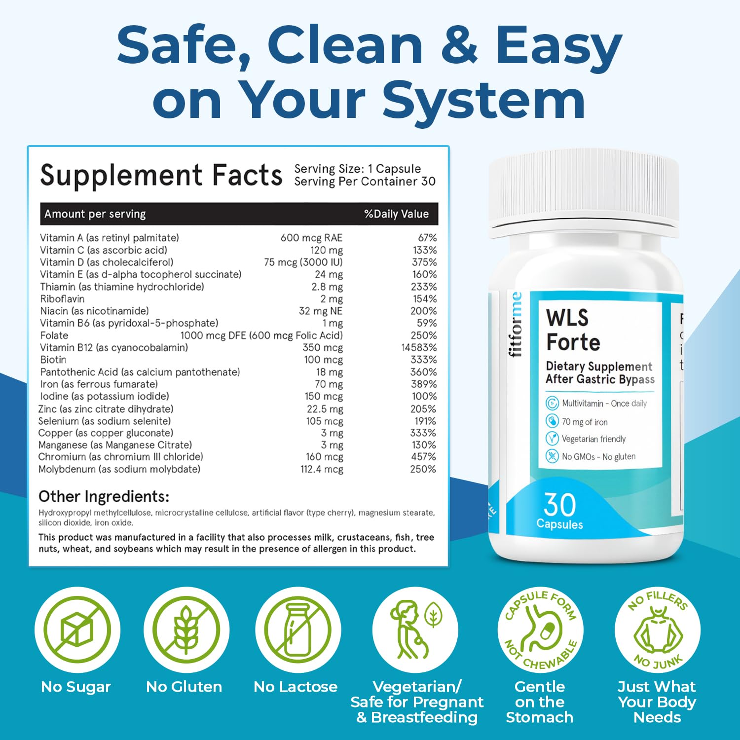 FitForMe WLS Forte Bariatric Multivitamin 30 Capsules side view
