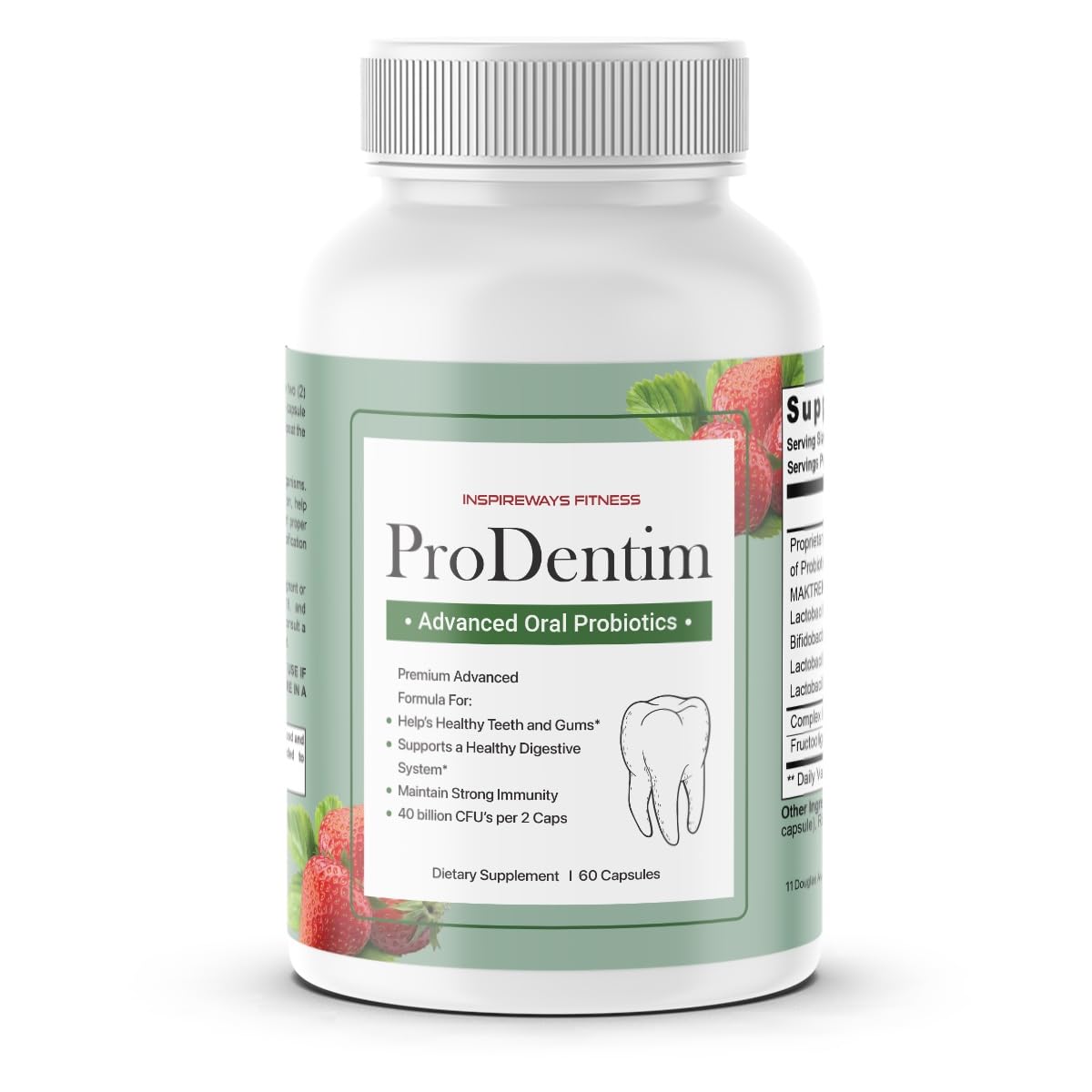 Fitness InspireWays ProDentim Oral Health Probiotics 60 Capsules on a wooden table