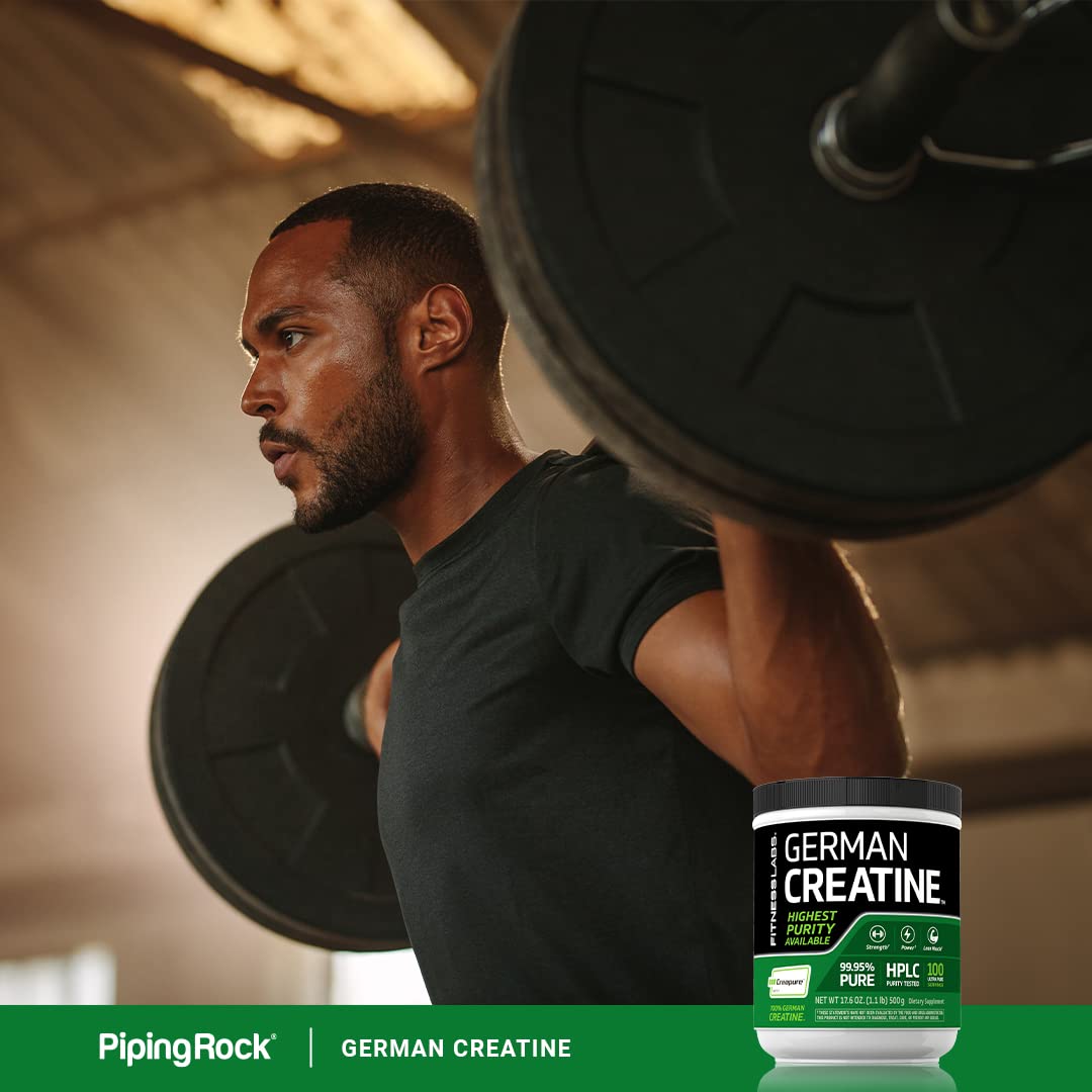 Fitness Labs Creatine Monohydrate powder on a gym bench