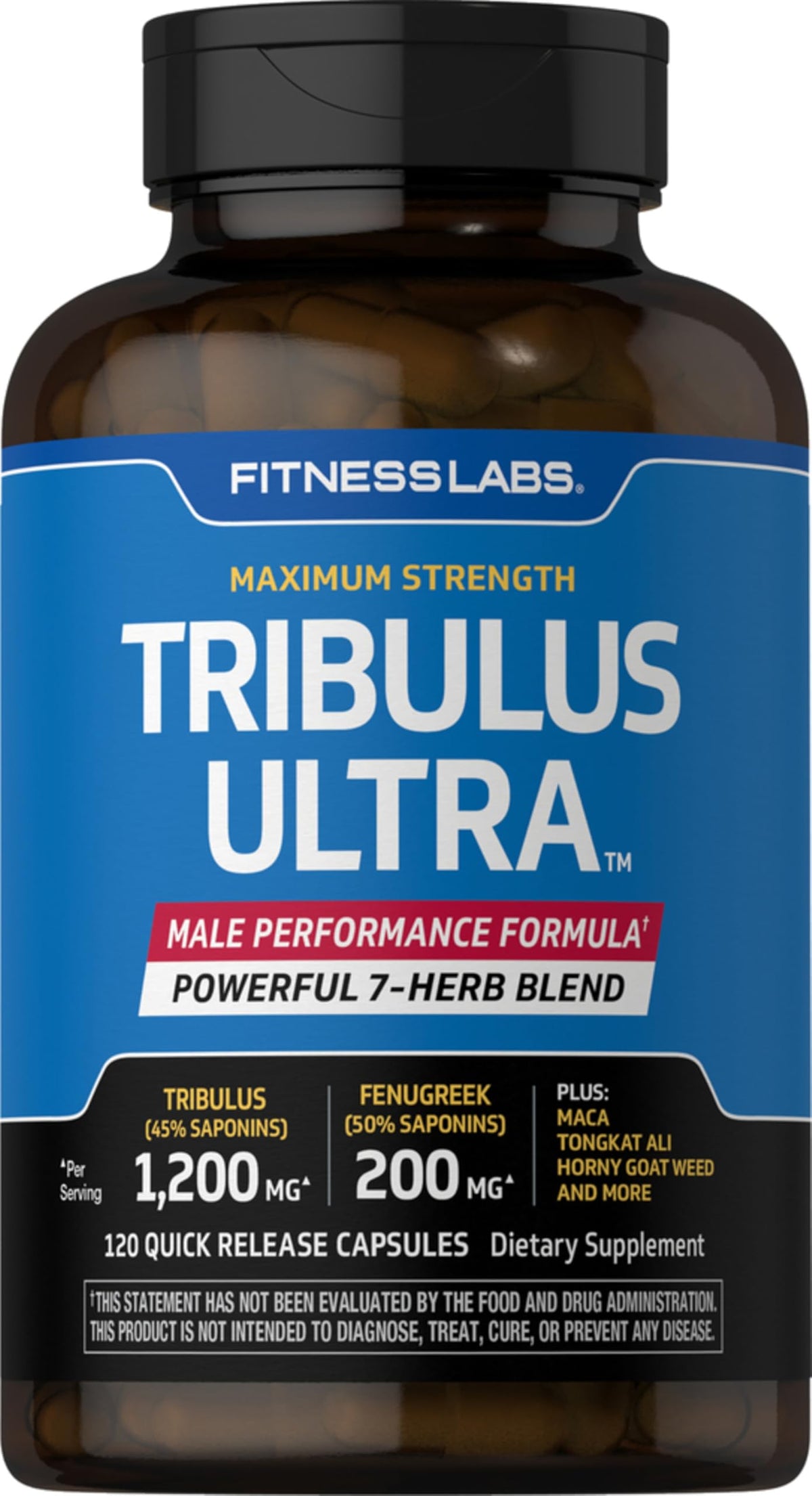 Fitness Labs Tribulus Terrestris Extract 1,200 mg capsule bottle front view
