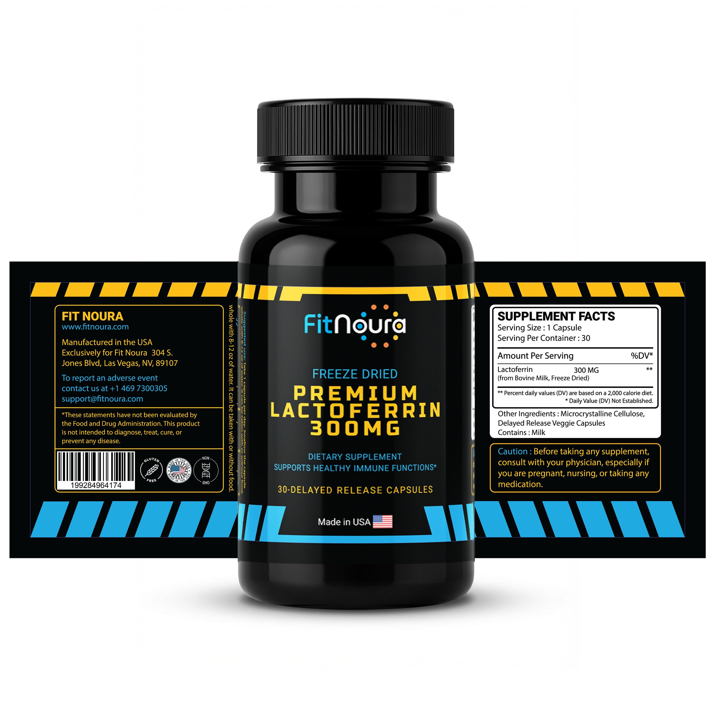 FitNoura Lactoferrin Supplement 300MG with a measuring spoon