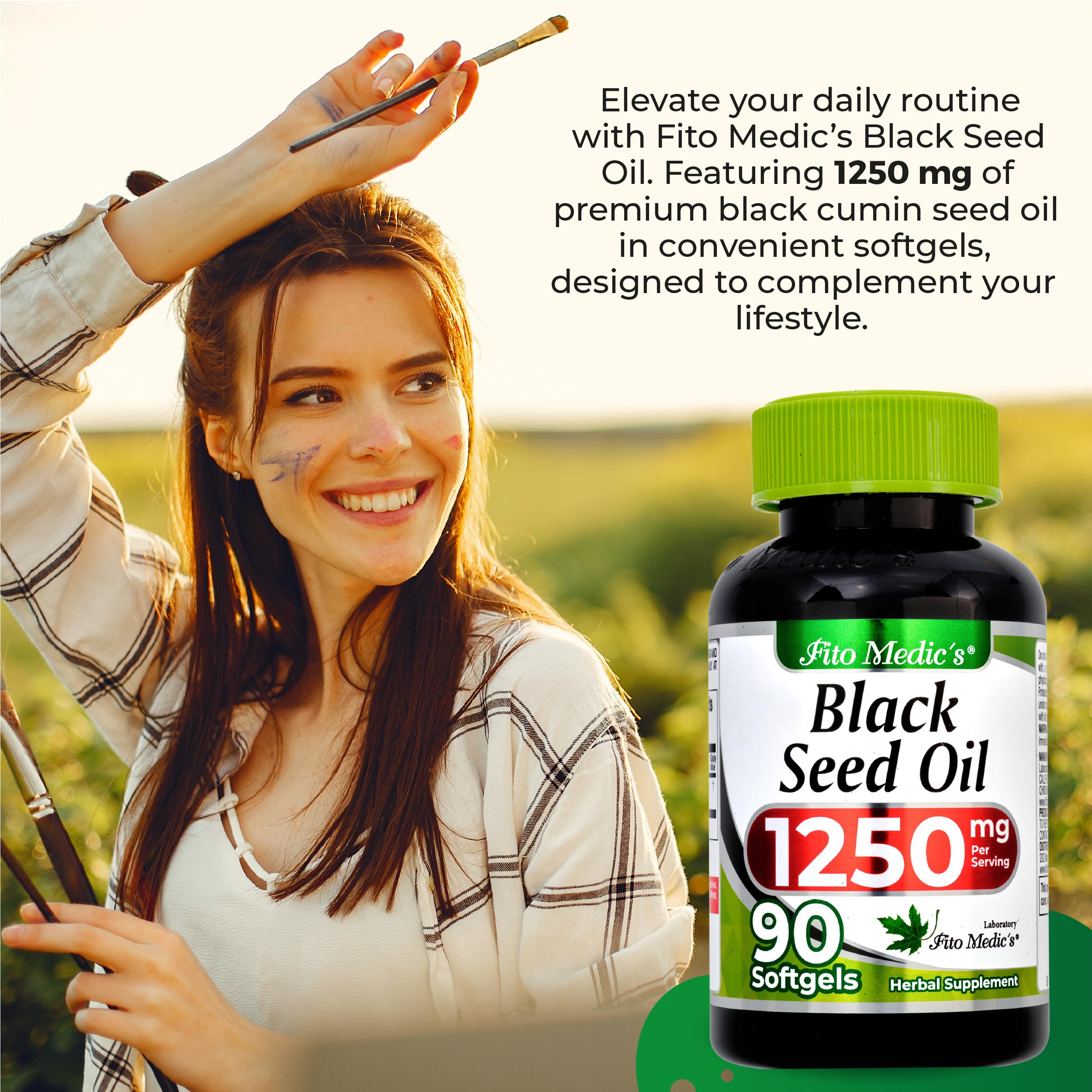 FITO MEDIC'S Black Seed Oil Softgels back view with nutritional information