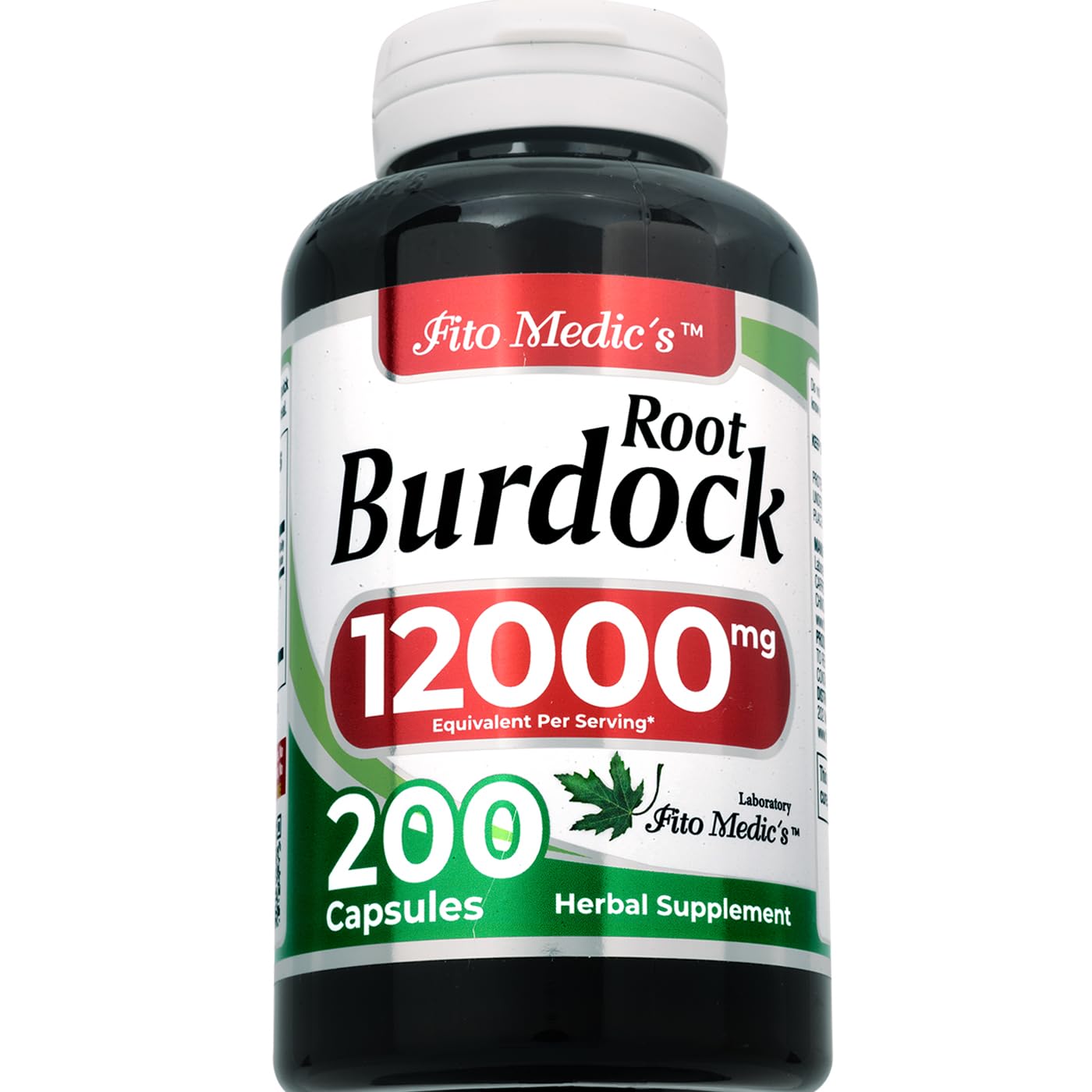 FITO MEDIC'S Burdock Root Organic Capsules 12000mg bottle side view
