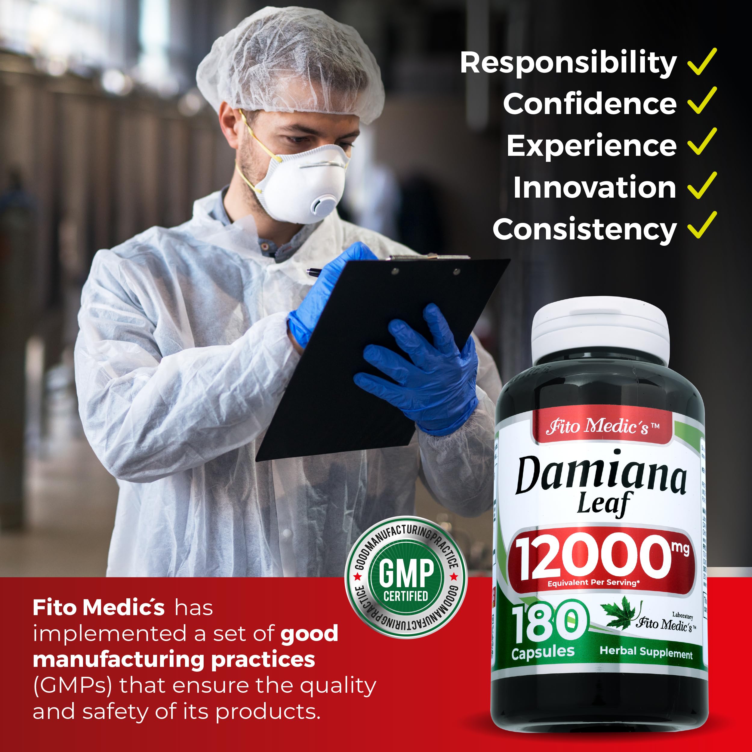 FITO MEDIC'S Damiana Leaf Extract Capsules 600mg capsules on a table