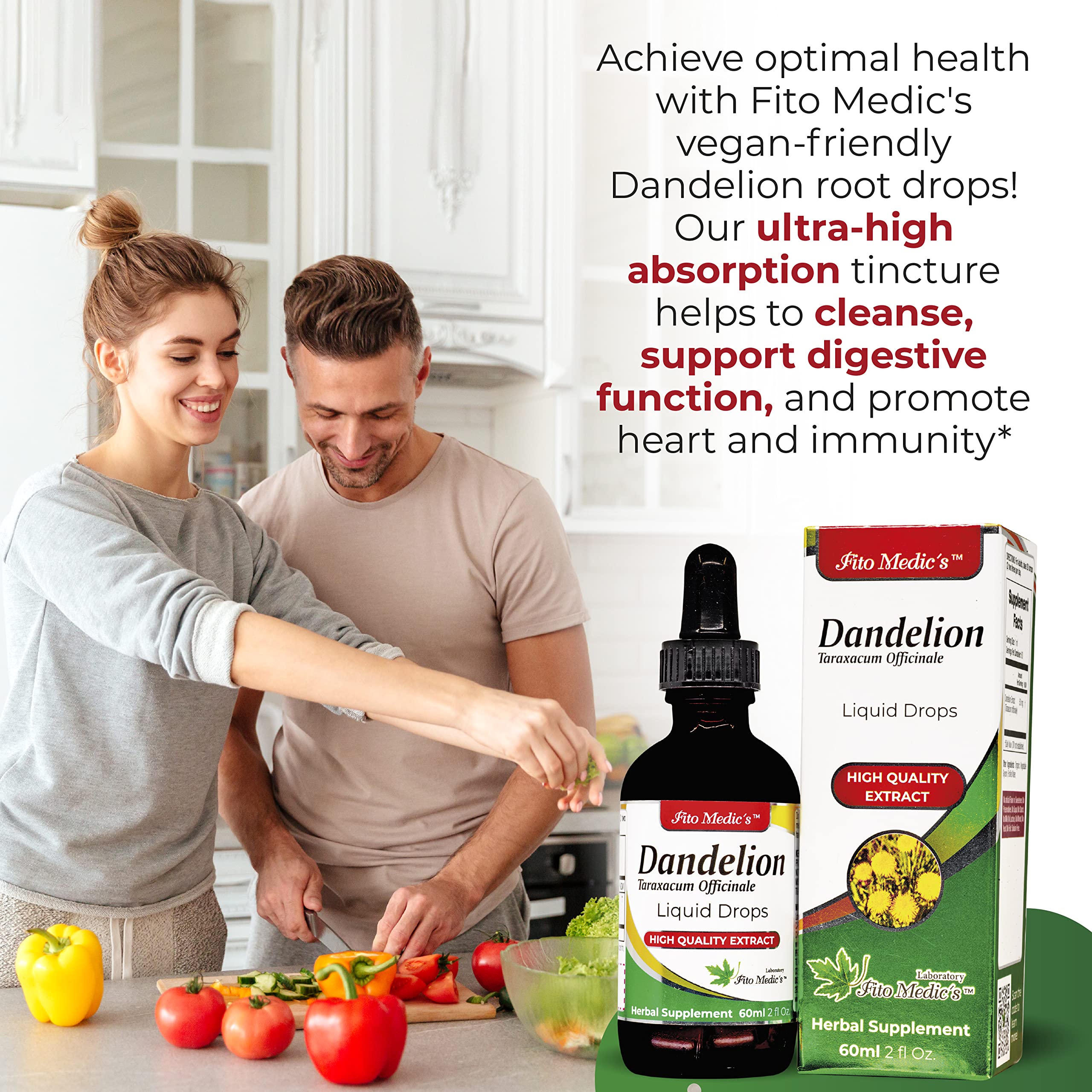 FITO MEDIC'S Dandelion Root Tincture side view showing bottle design