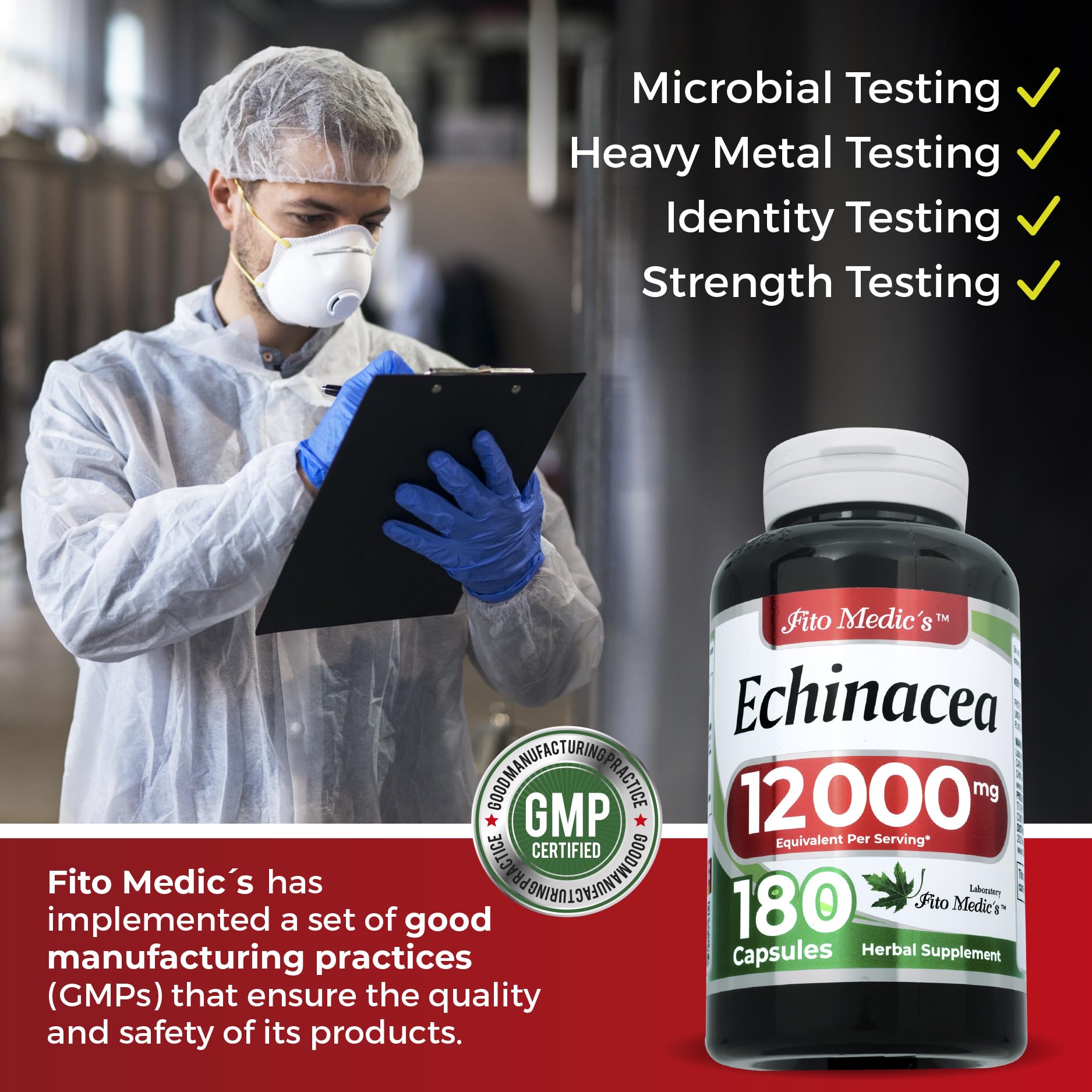 FITO MEDIC'S Echinacea Herbal Supplement capsules in hand