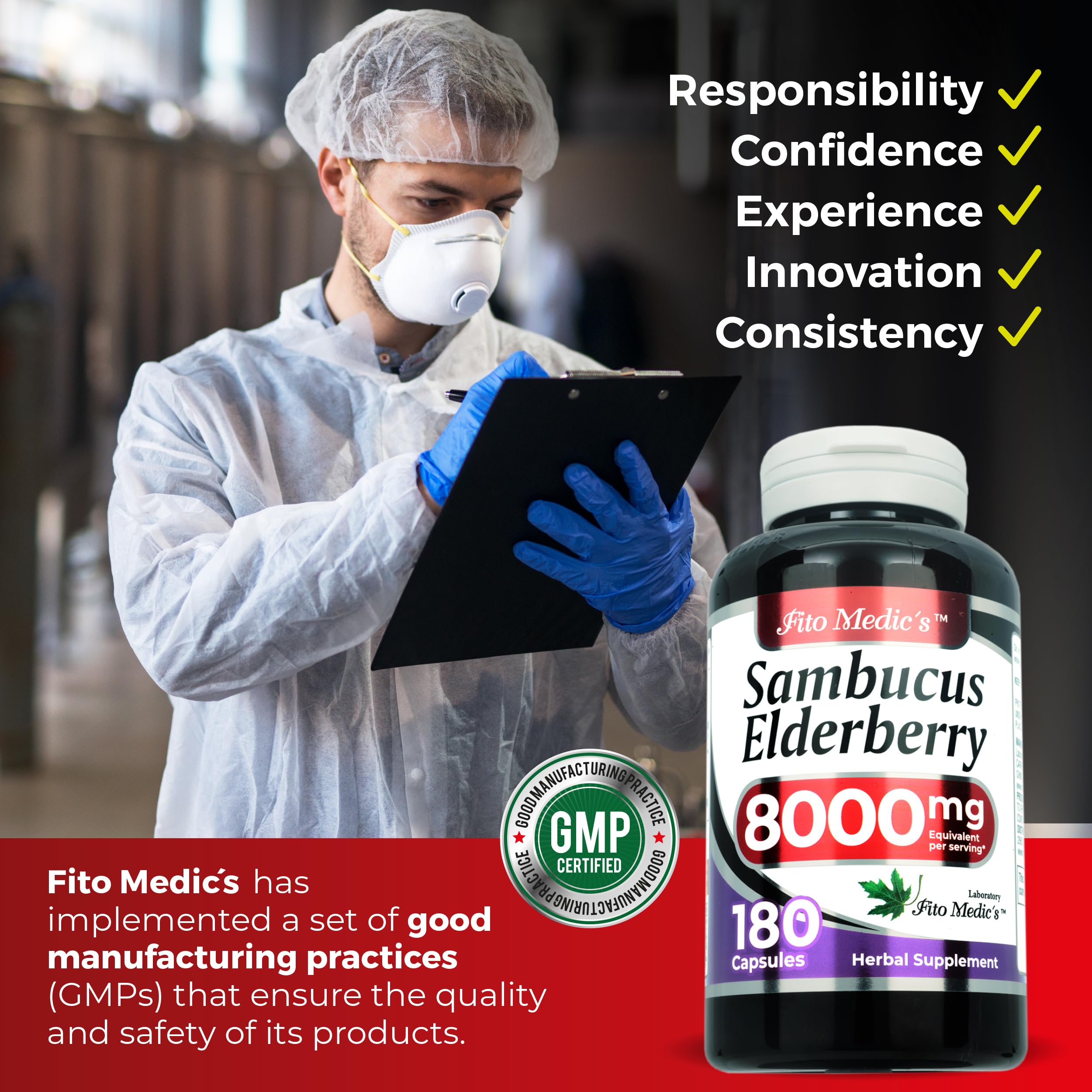 FITO MEDIC'S Elderberry Capsules bottle with dosage information