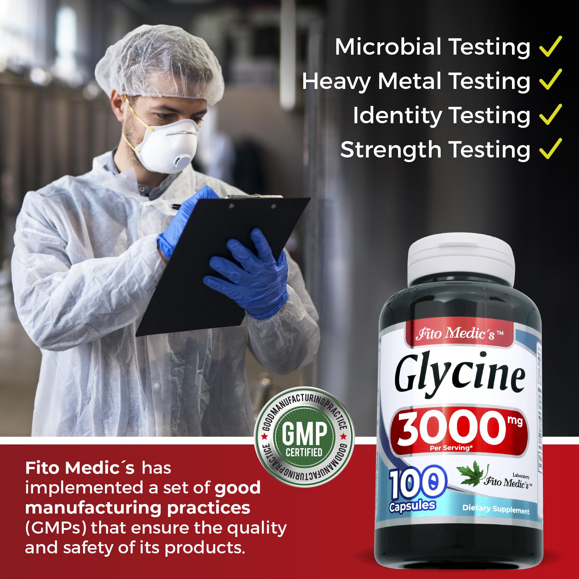 FITO MEDIC'S Glycine Amino Acid supplement label details