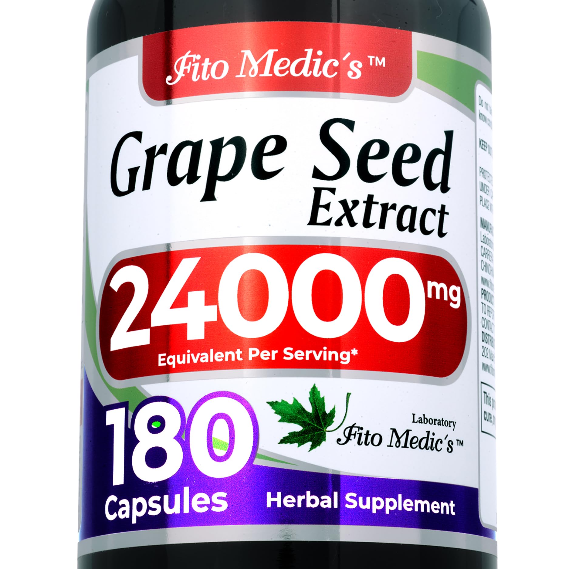 FITO MEDIC'S Grape Seed Extract Capsules 180 count bottle front view