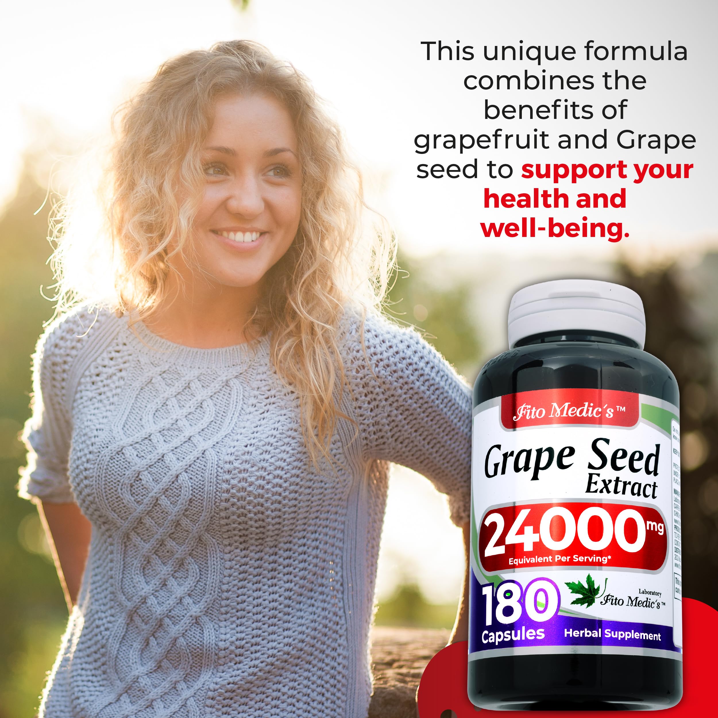 FITO MEDIC'S Grape Seed Extract Capsules close-up of three capsules