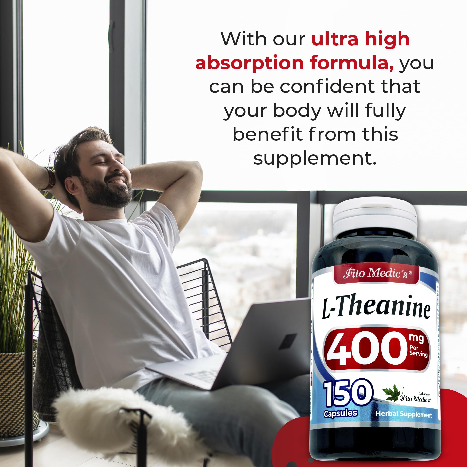 FITO MEDIC'S L-Theanine Capsules open bottle with capsules visible