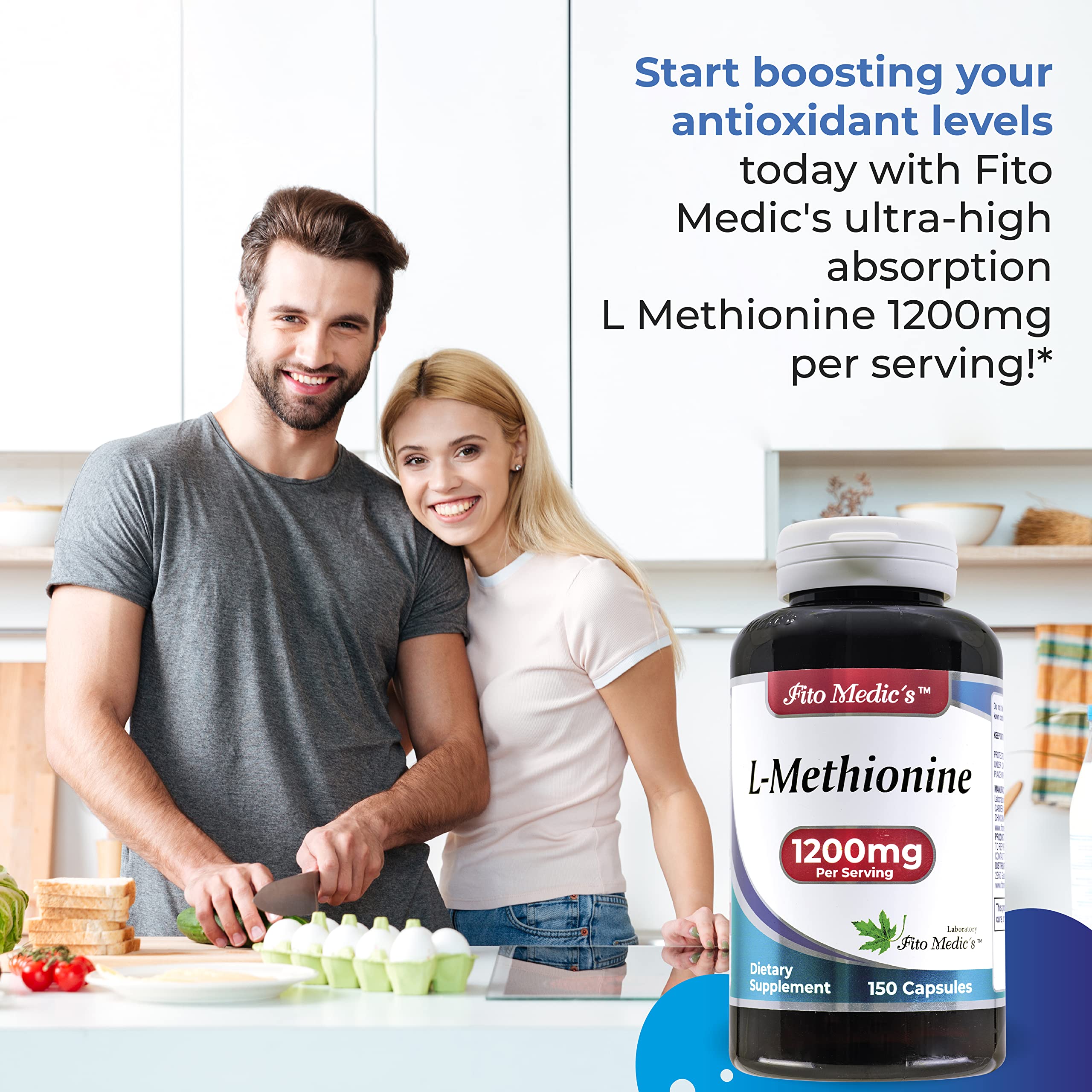 FITO MEDIC'S Methionine 1200mg supplement back view with nutritional information