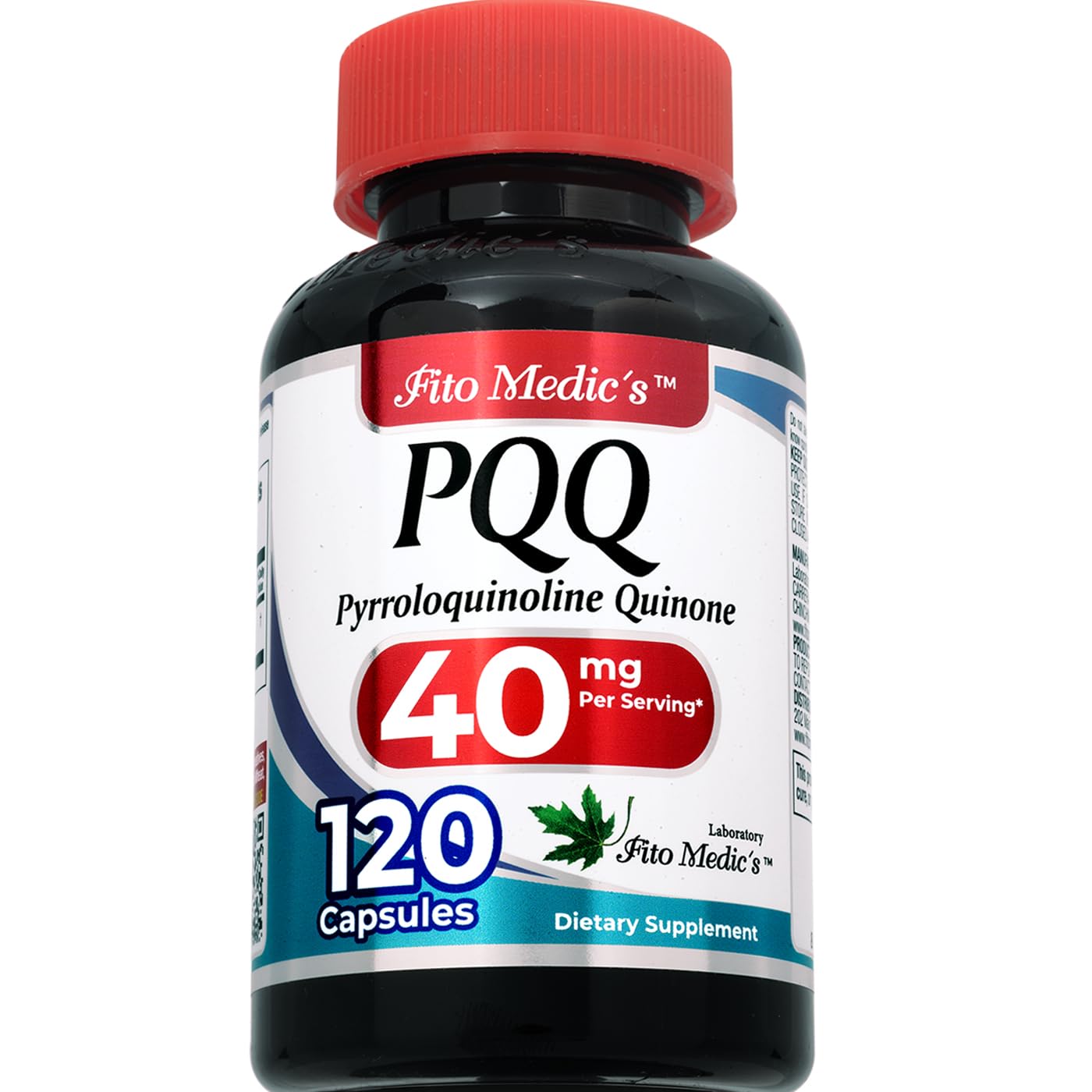 FITO MEDIC'S PQQ bottle side view showing capsule details