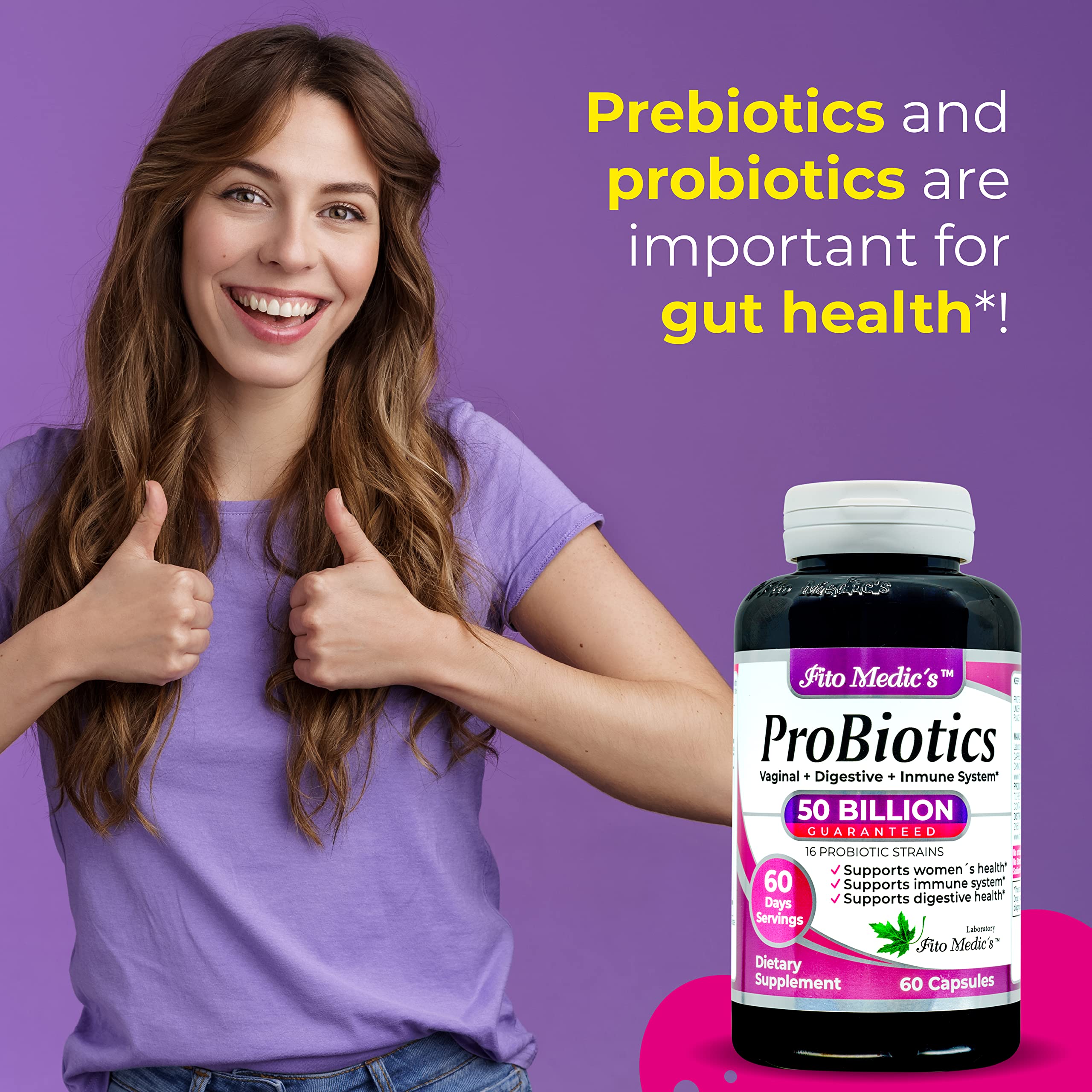 FITO MEDIC'S Probiotic Supplement bottle with capsules on a table