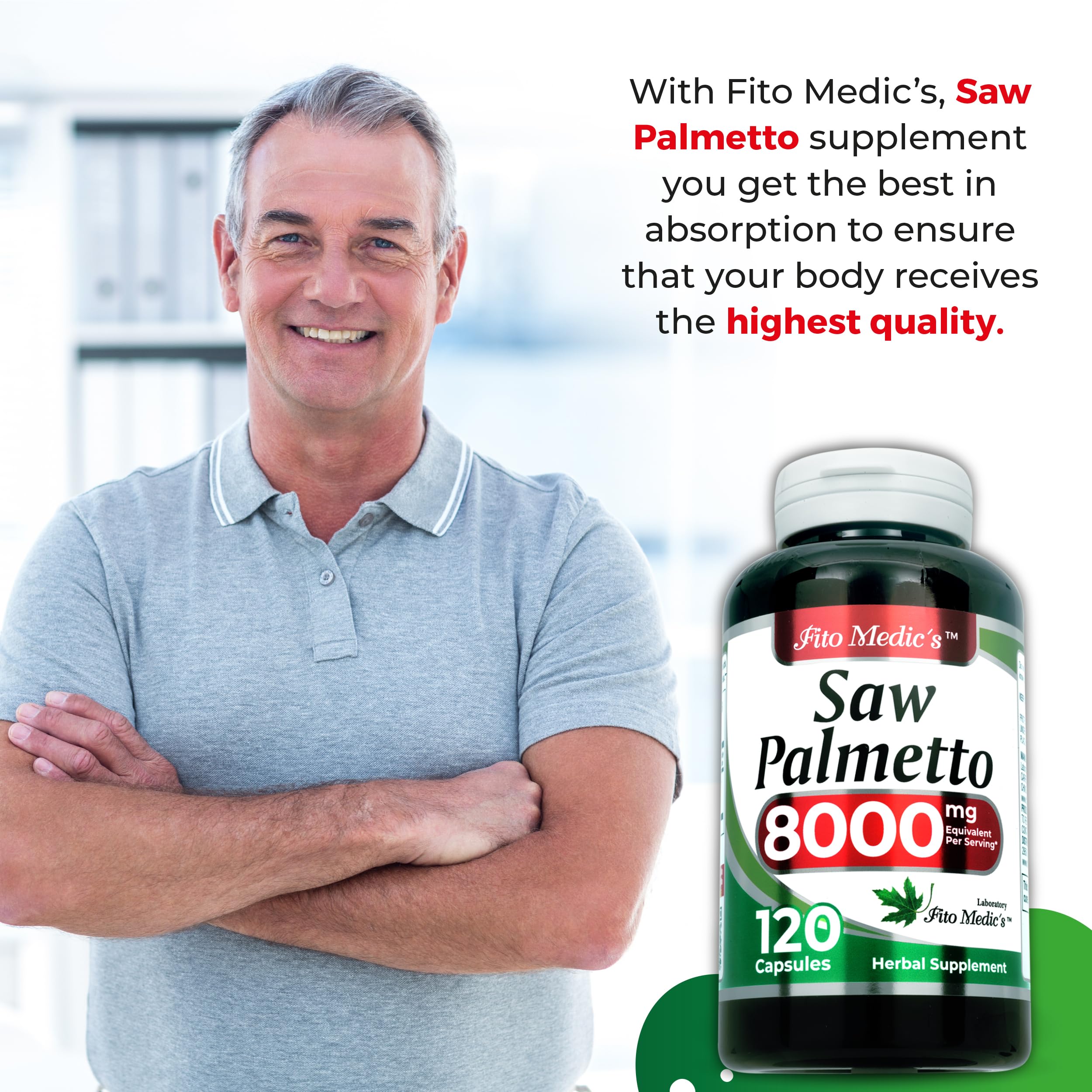 FITO MEDIC'S Saw Palmetto Capsules open bottle with capsules