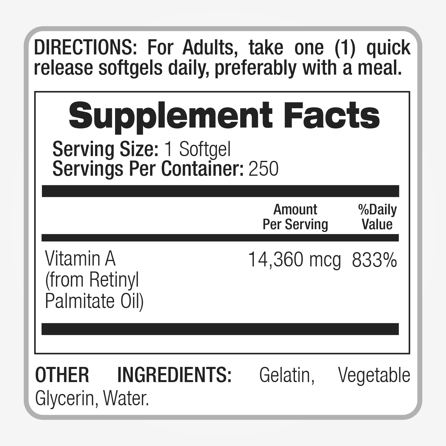 FITO MEDIC'S Vitamin A 25000 IU Softgels back view