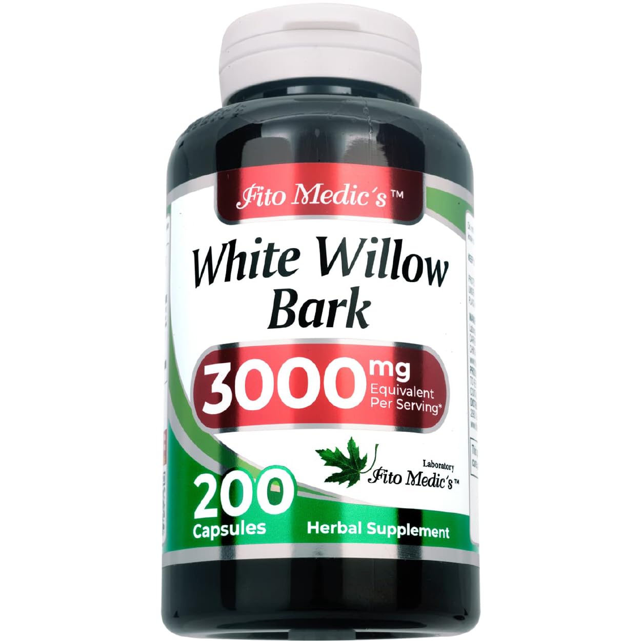 FITO MEDIC'S White Willow Bark capsules in a clear container
