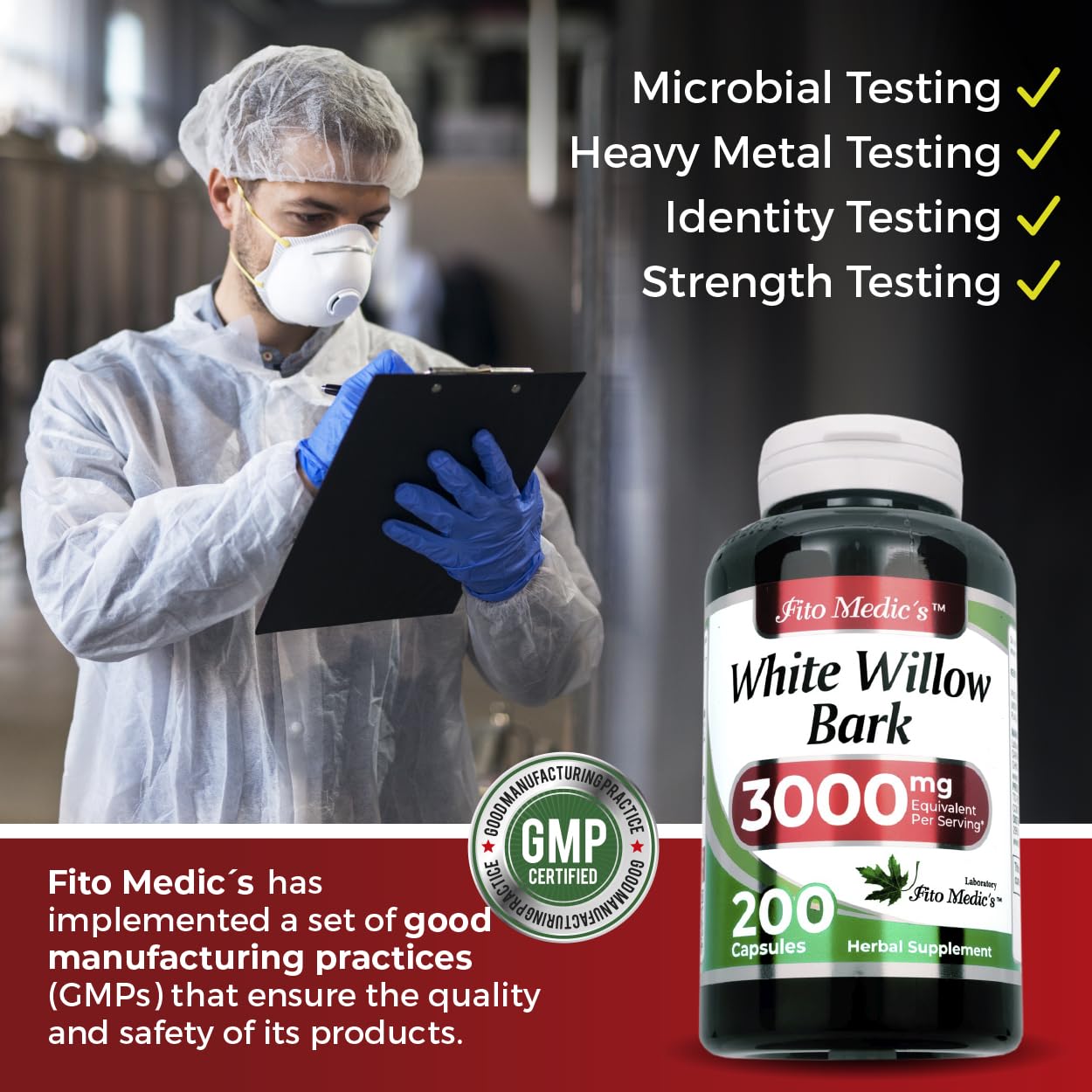 FITO MEDIC'S White Willow Bark supplement bottle side view