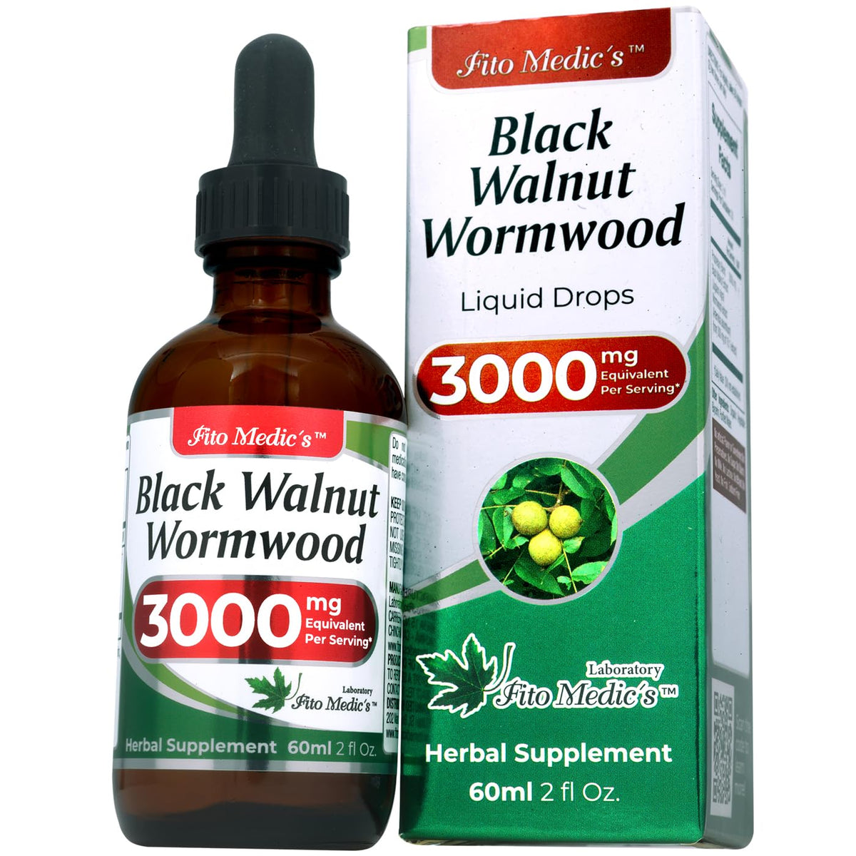 FITOMEDIC'S Black Walnut Wormwood Drops front view with packaging