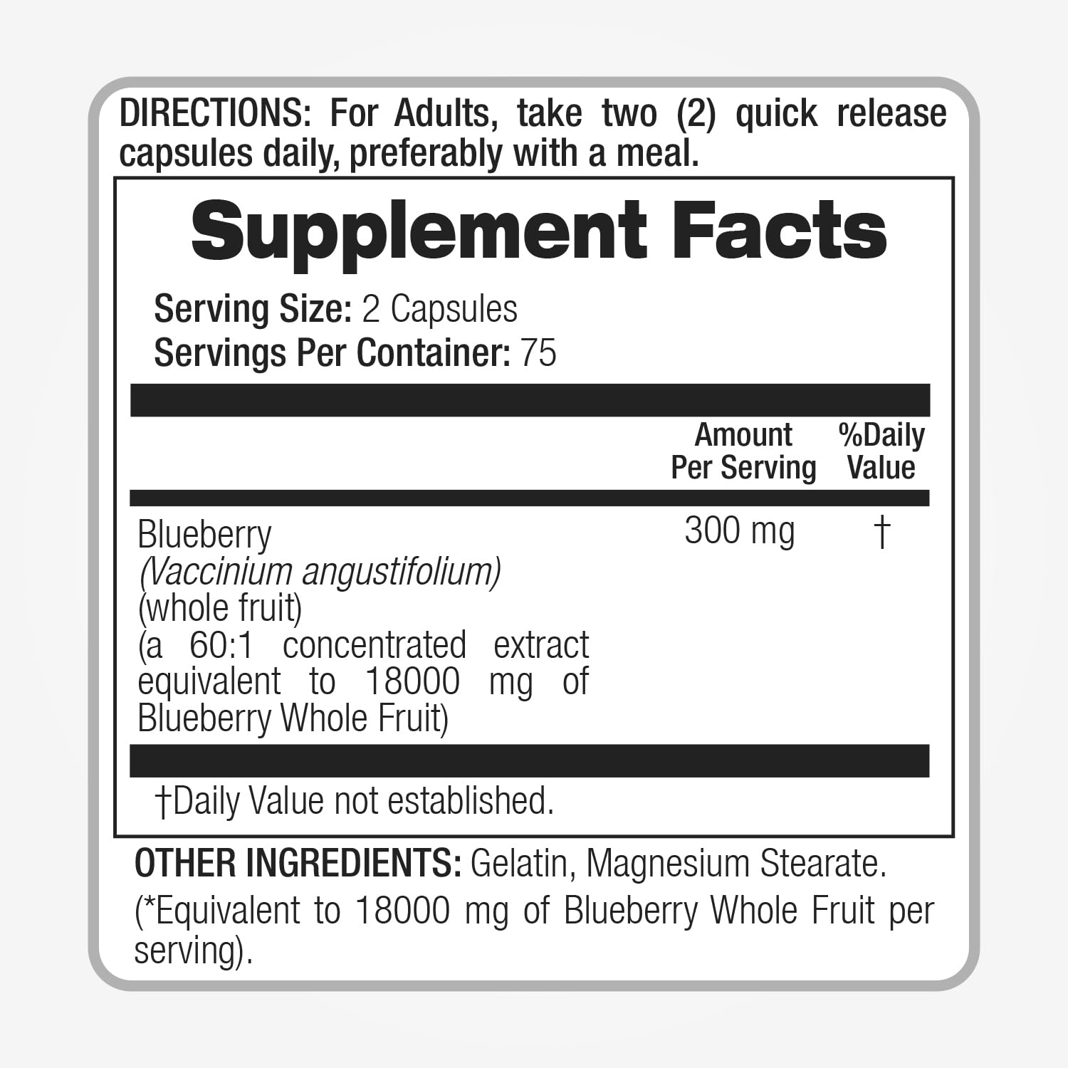 FITOMEDIC'S Blueberry Extract 300mg supplement facts on label