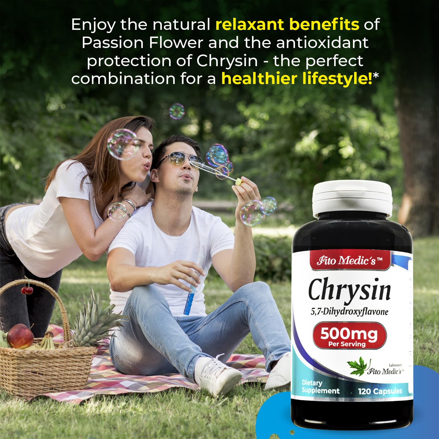 FITOMEDIC'S Chrysin with Passion Flower capsules close-up