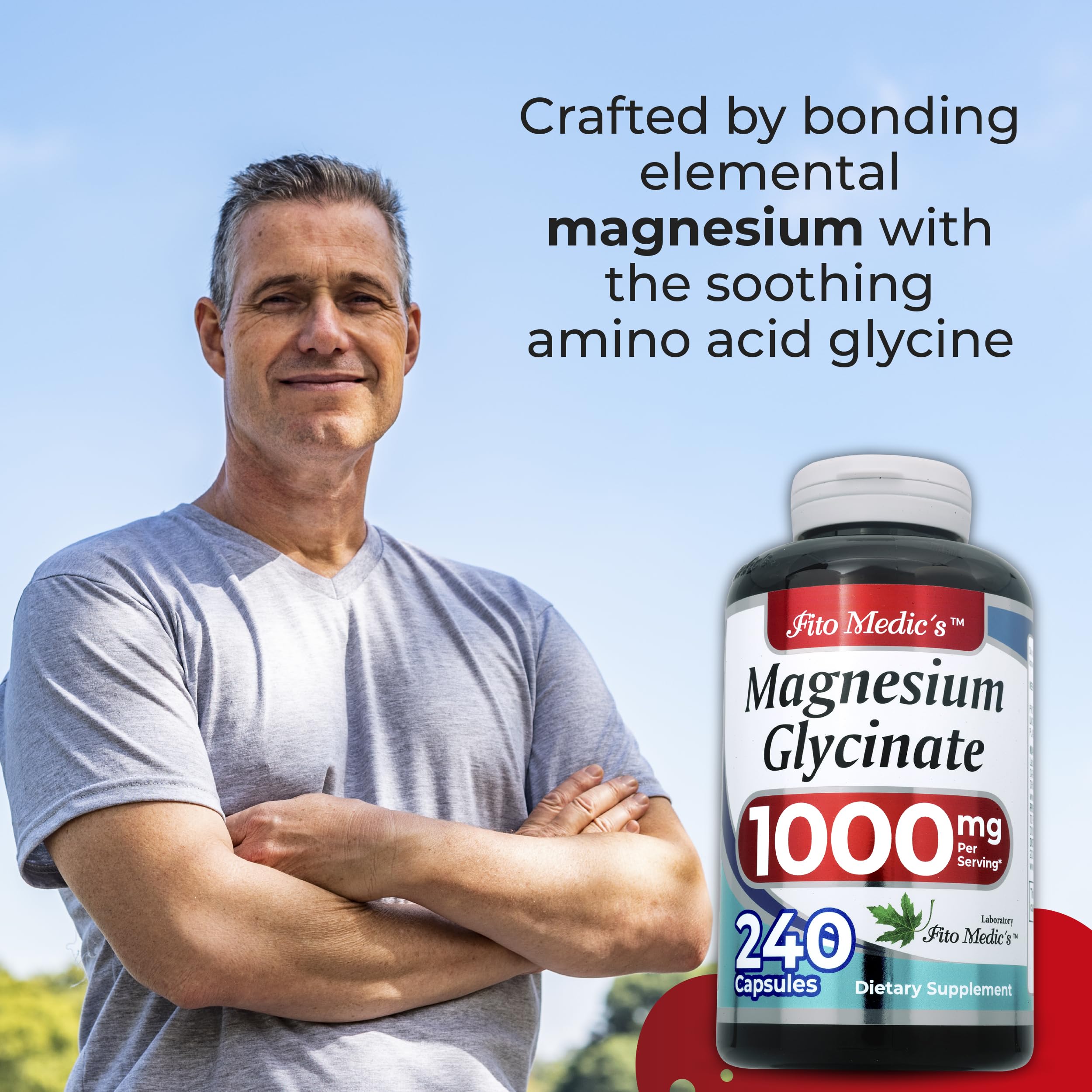 FITOMEDIC'S Magnesium Glycinate capsules in a clear container