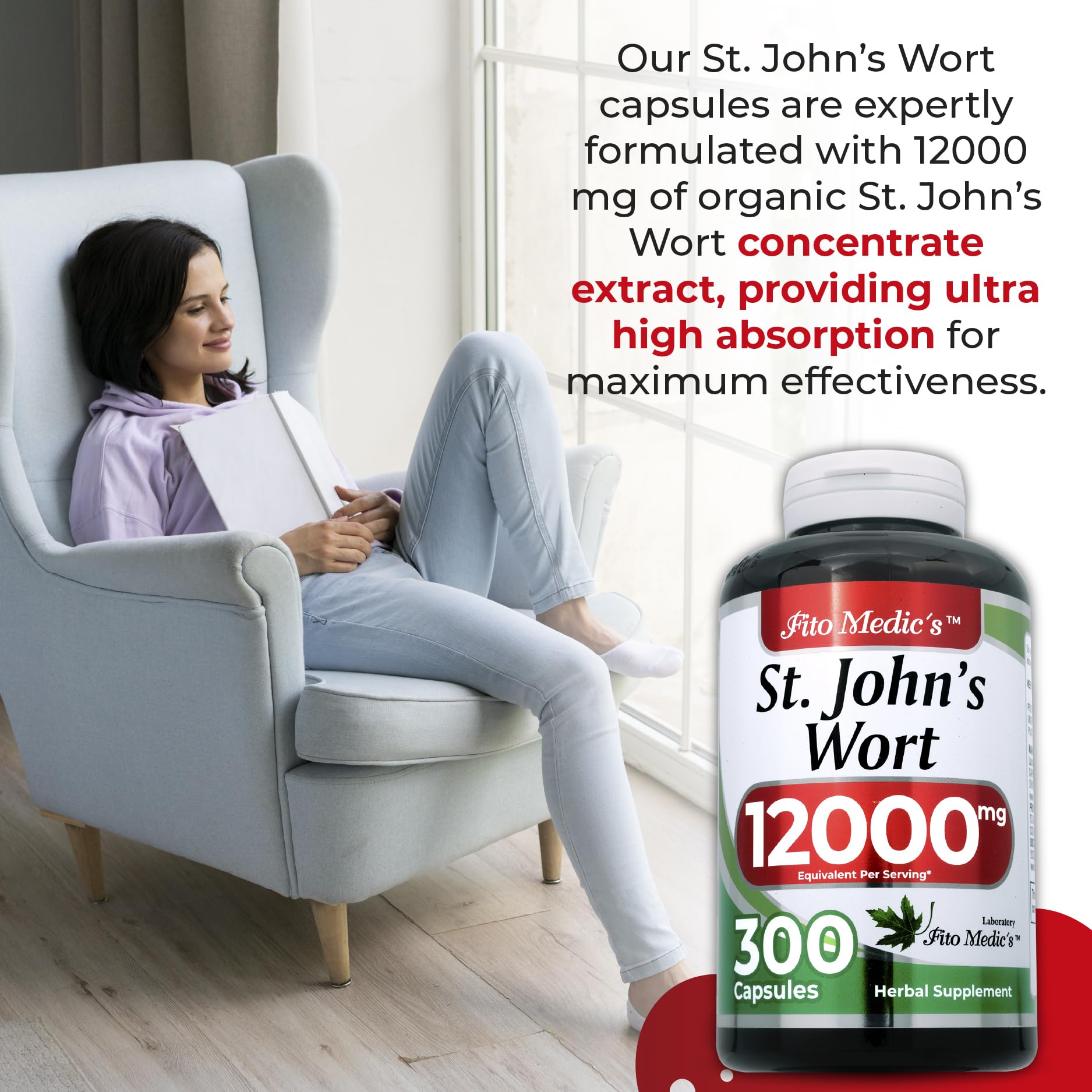 FITOMEDIC'S St. John's Wort 600mg capsules on a wooden table