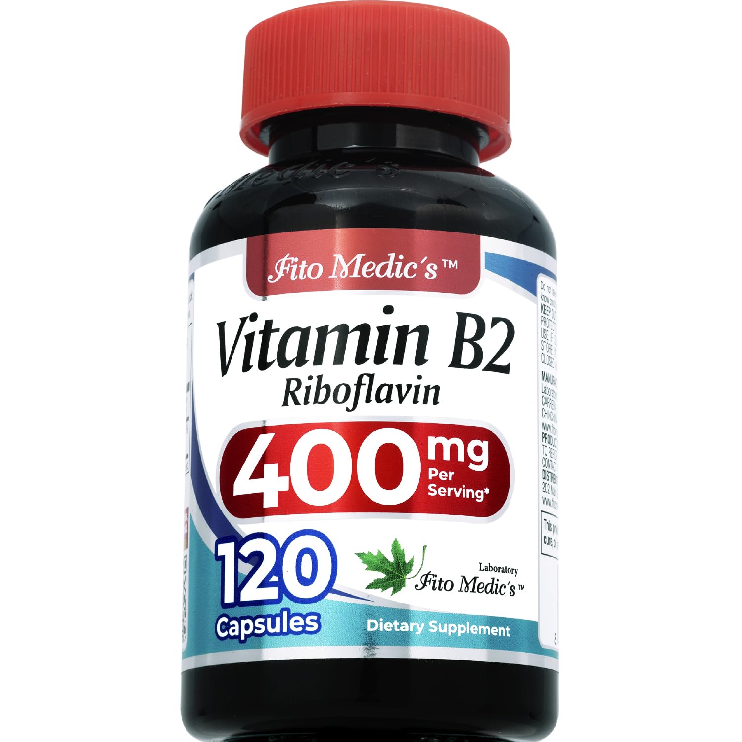 FITOMEDIC'S Vitamin B2 Riboflavin 400mg 120 Capsules side view