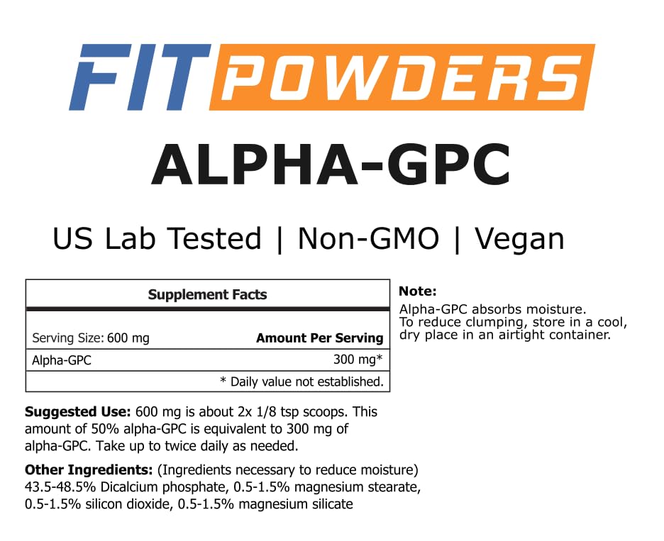 FitPowders Alpha-GPC Choline Powder in a glass with a scoop