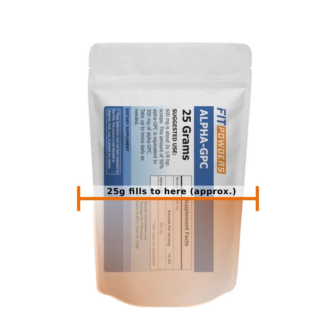 FitPowders Alpha-GPC Choline Powder side view with ingredients list