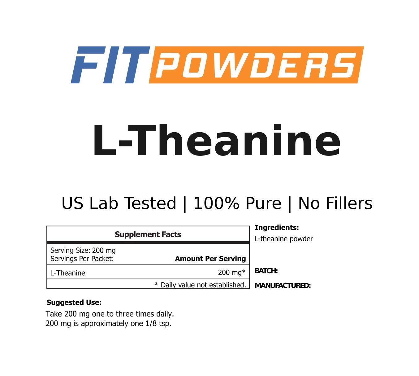 FitPowders L-Theanine Powder 200mg back view packaging