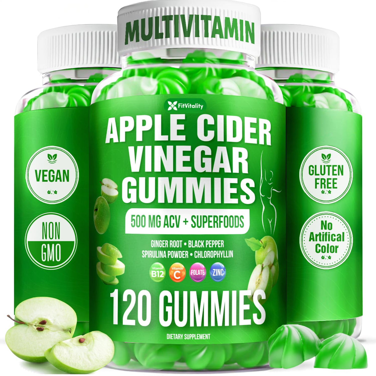 FitVitality Apple Cider Vinegar Gummies bottle front view