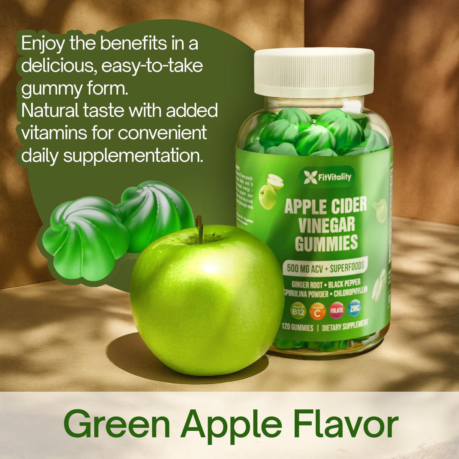FitVitality Apple Cider Vinegar Gummies bottle side view