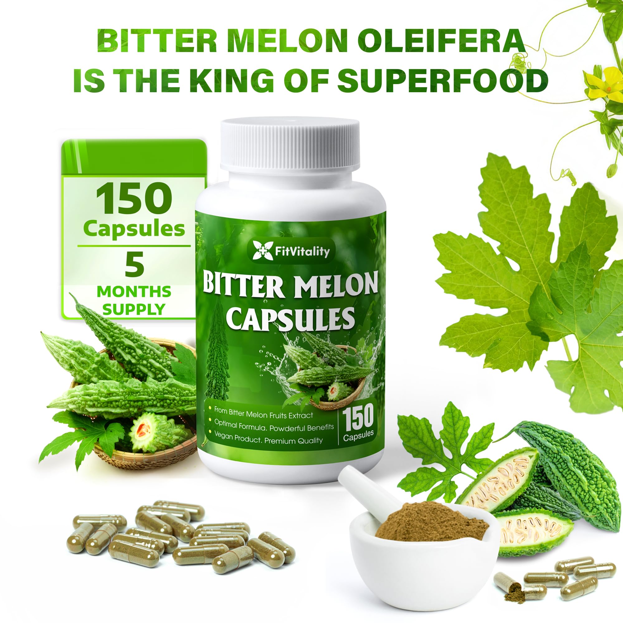 FitVitality Bitter Melon Capsules with measuring spoon
