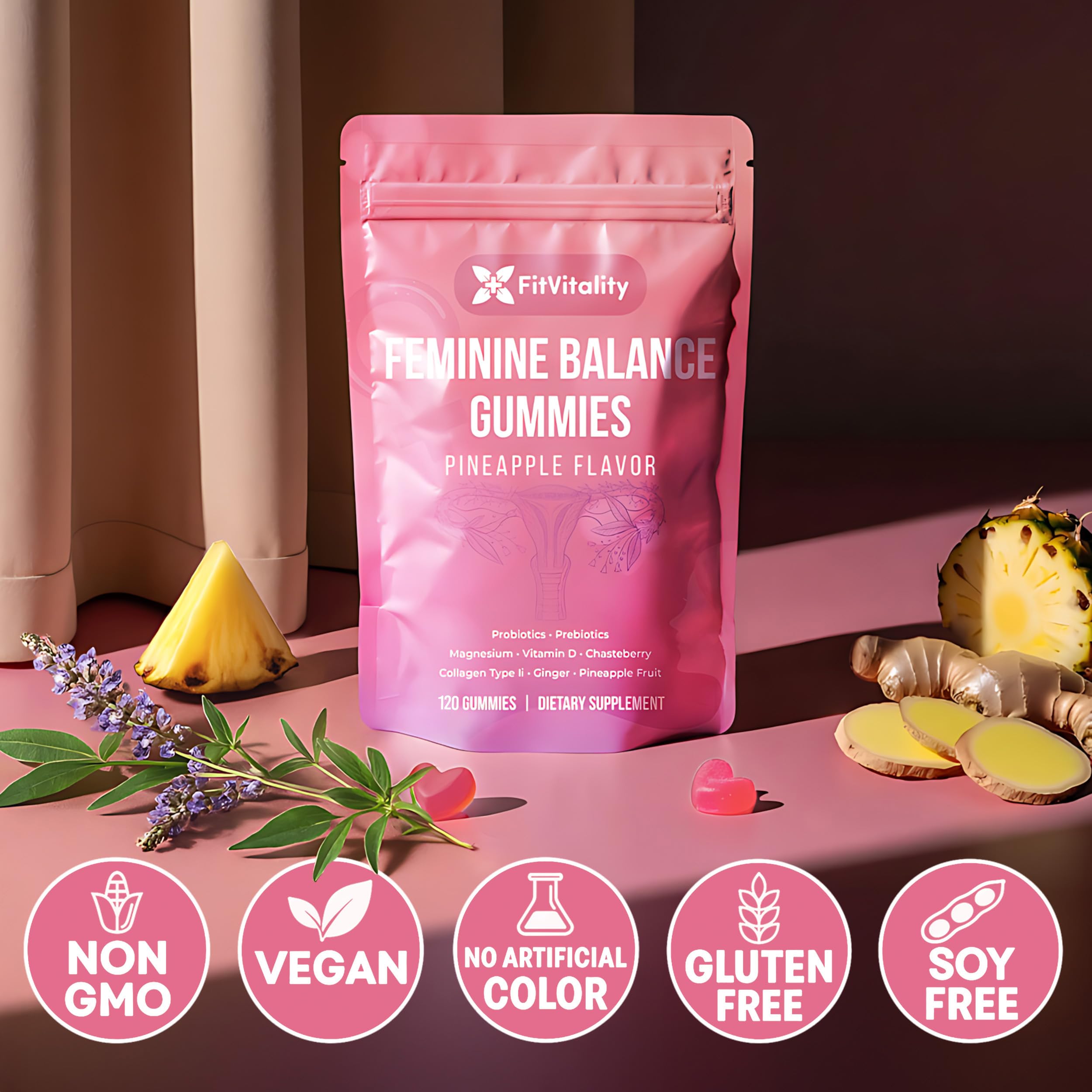 FitVitality Feminine Balance Gummies bottle side view