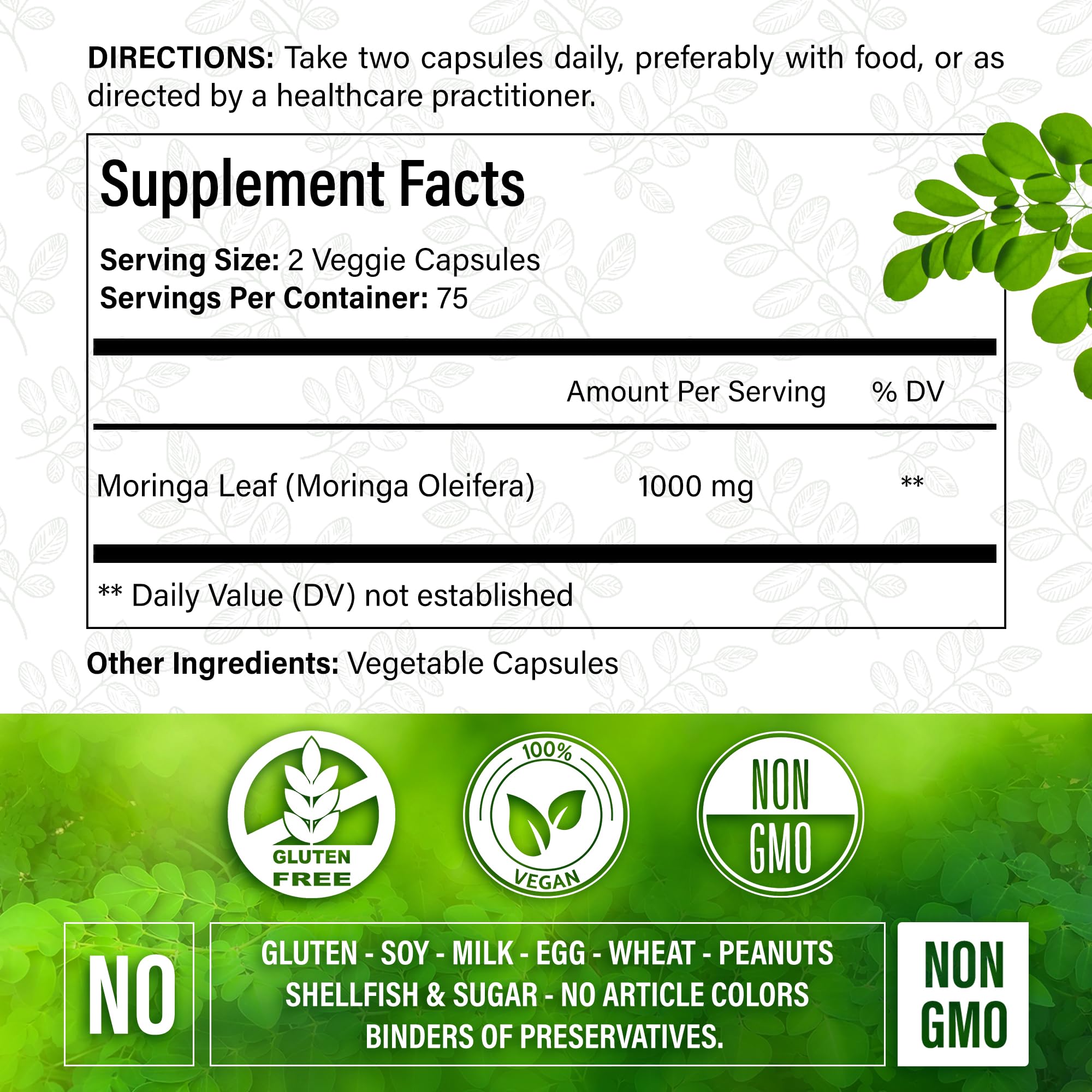 FitVitality Moringa Leaf Extract Capsules 1000mg capsules on a spoon
