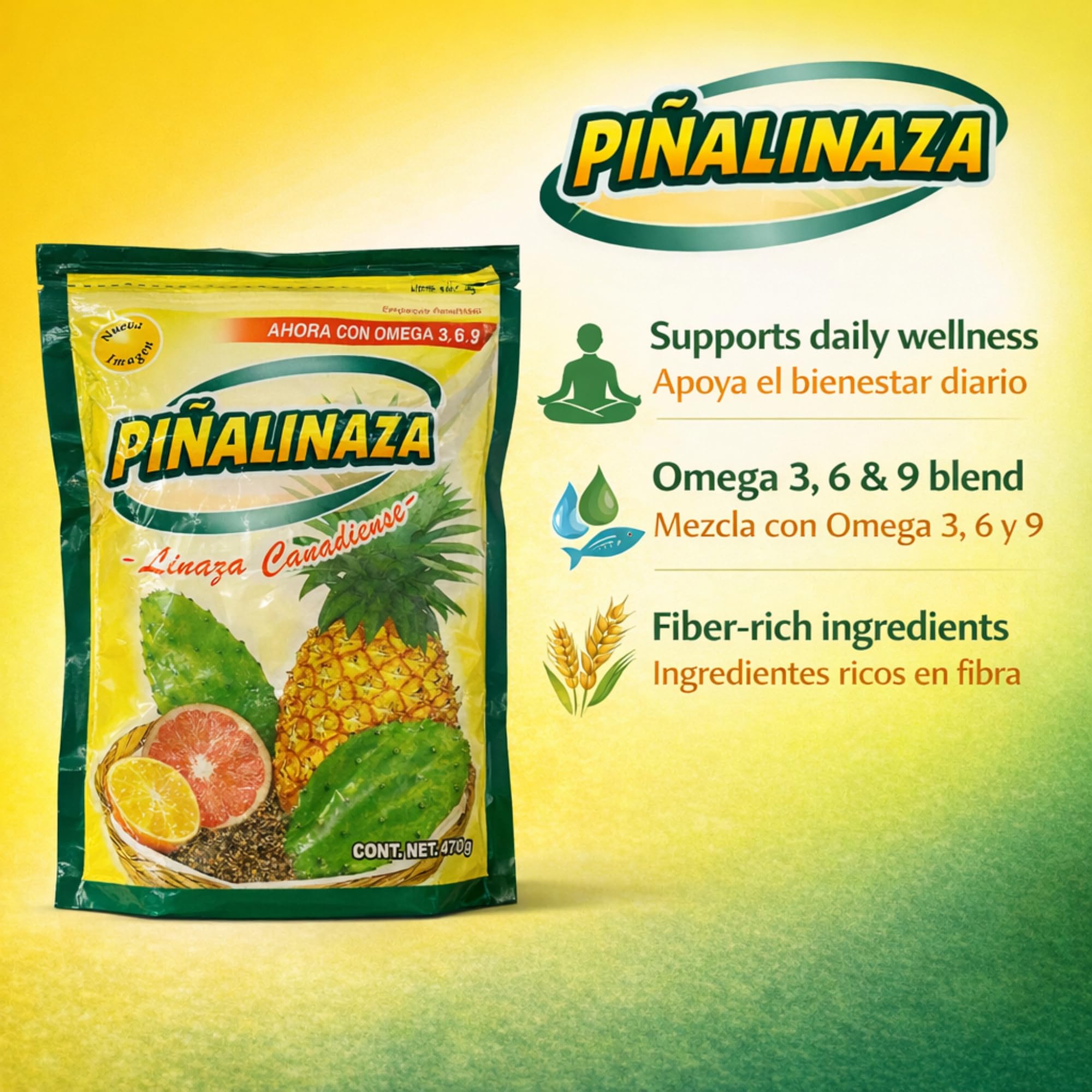 Five Brothers Piñalinaza Colon Cleanse Fiber Powder back view with nutritional information