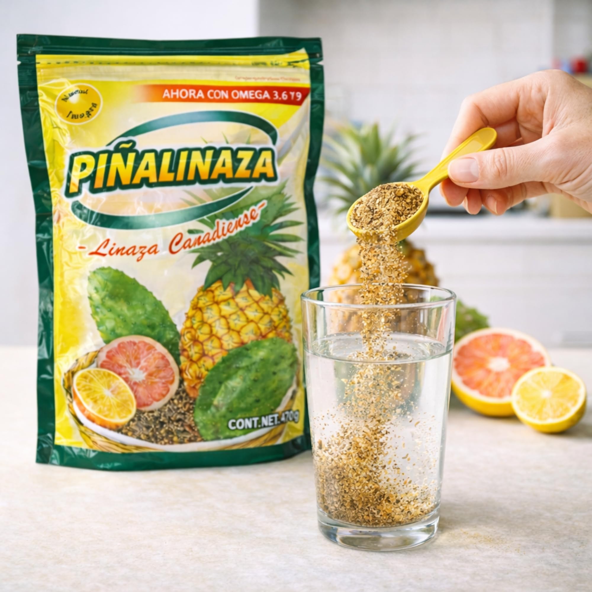 Five Brothers Piñalinaza Colon Cleanse Fiber Powder scoop next to the package