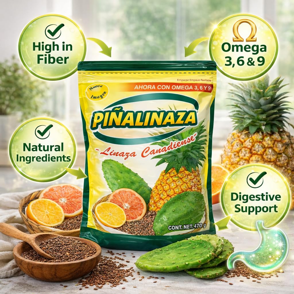 Five Brothers Piñalinaza Colon Cleanse Fiber Powder with fresh pineapple slices