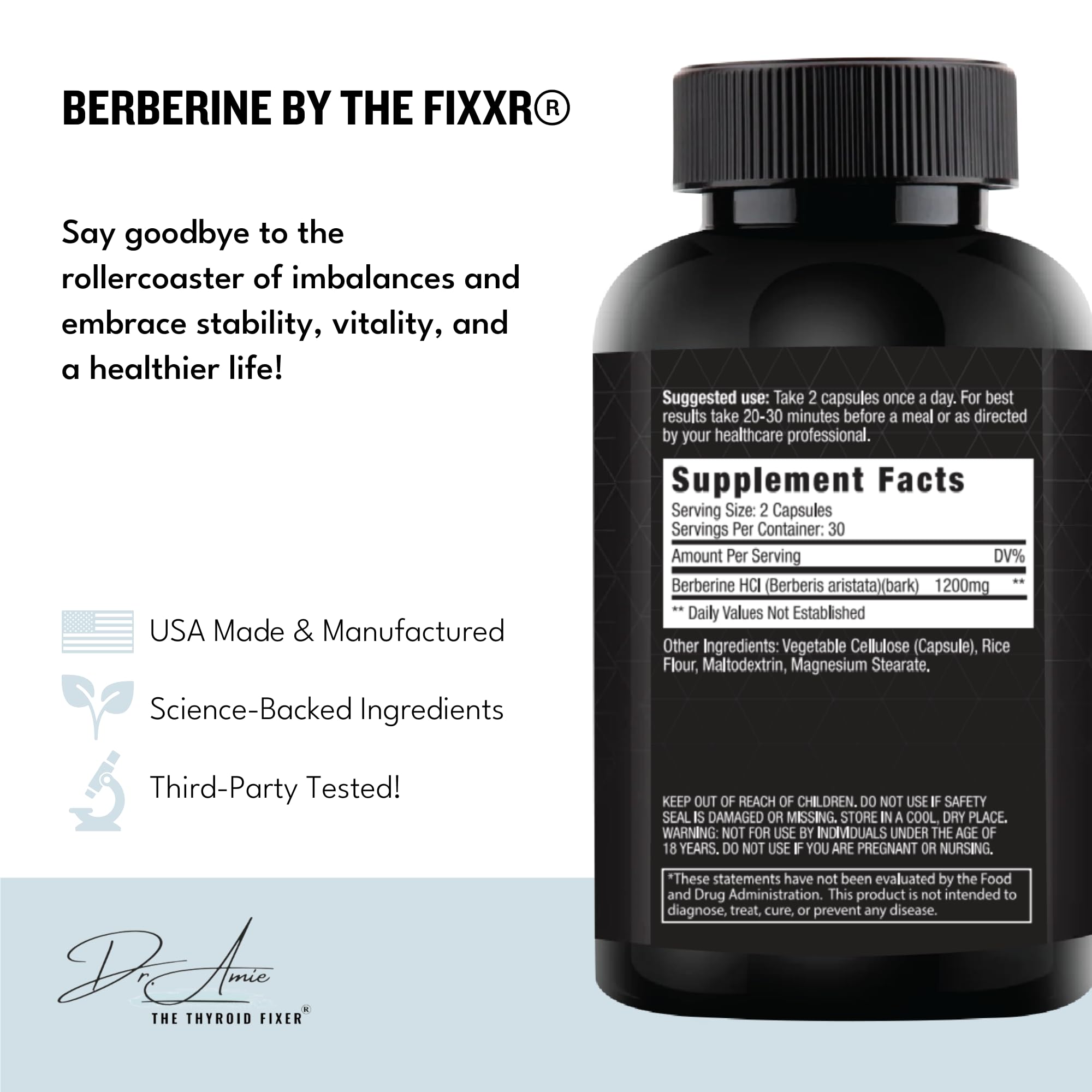 Fixxr Daily Wellness Support Capsules 600mg Berberine side view