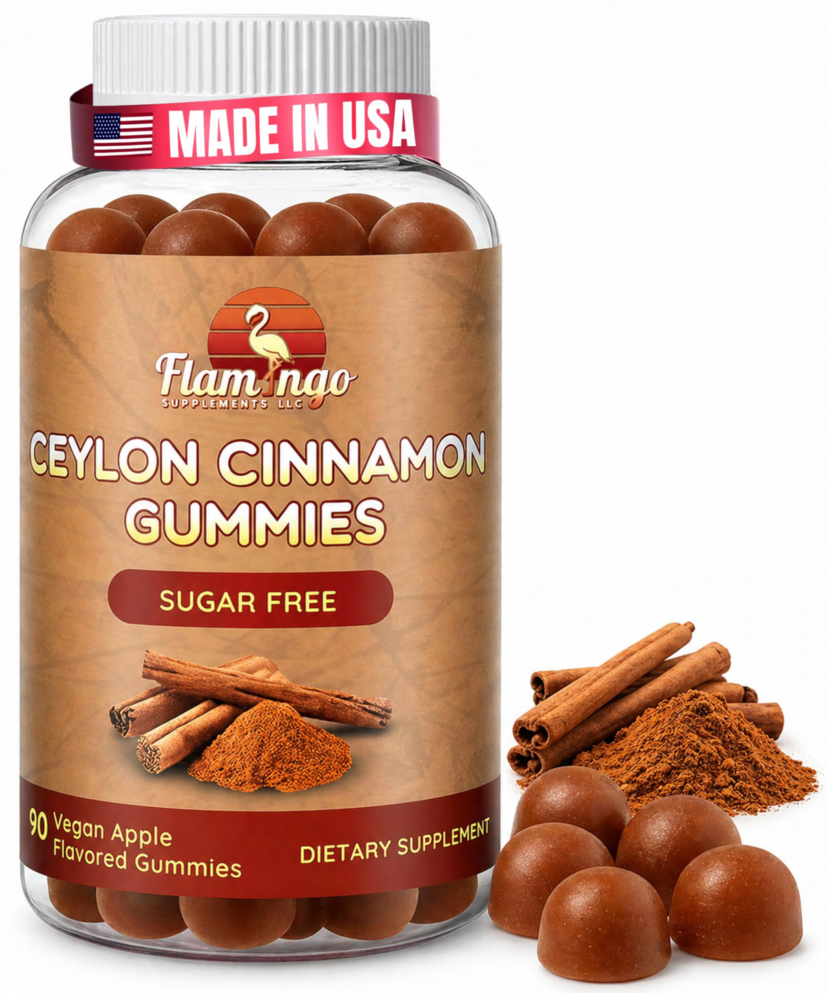 Flamingo Supplements Cinnamon Bark 90 Count Bottle front view