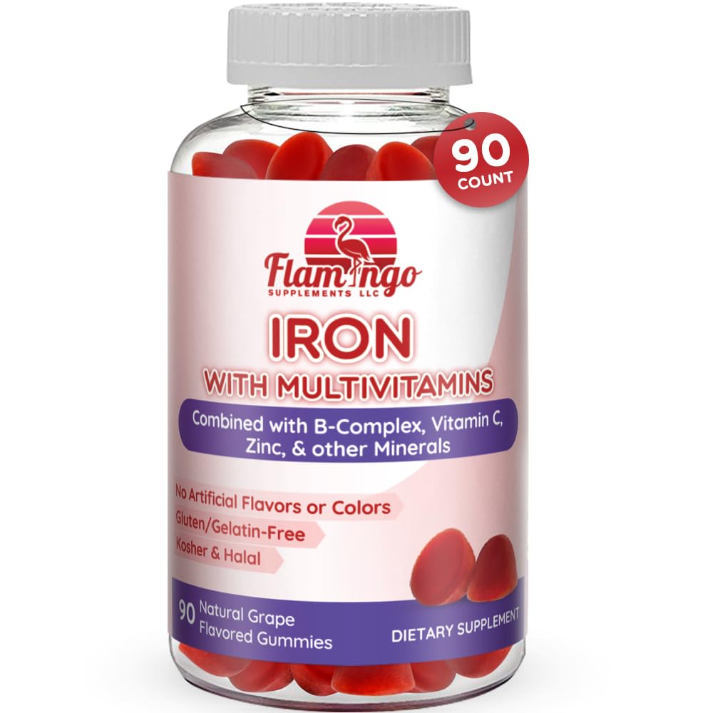 Flamingo Supplements Iron Gummies grape flavour front view