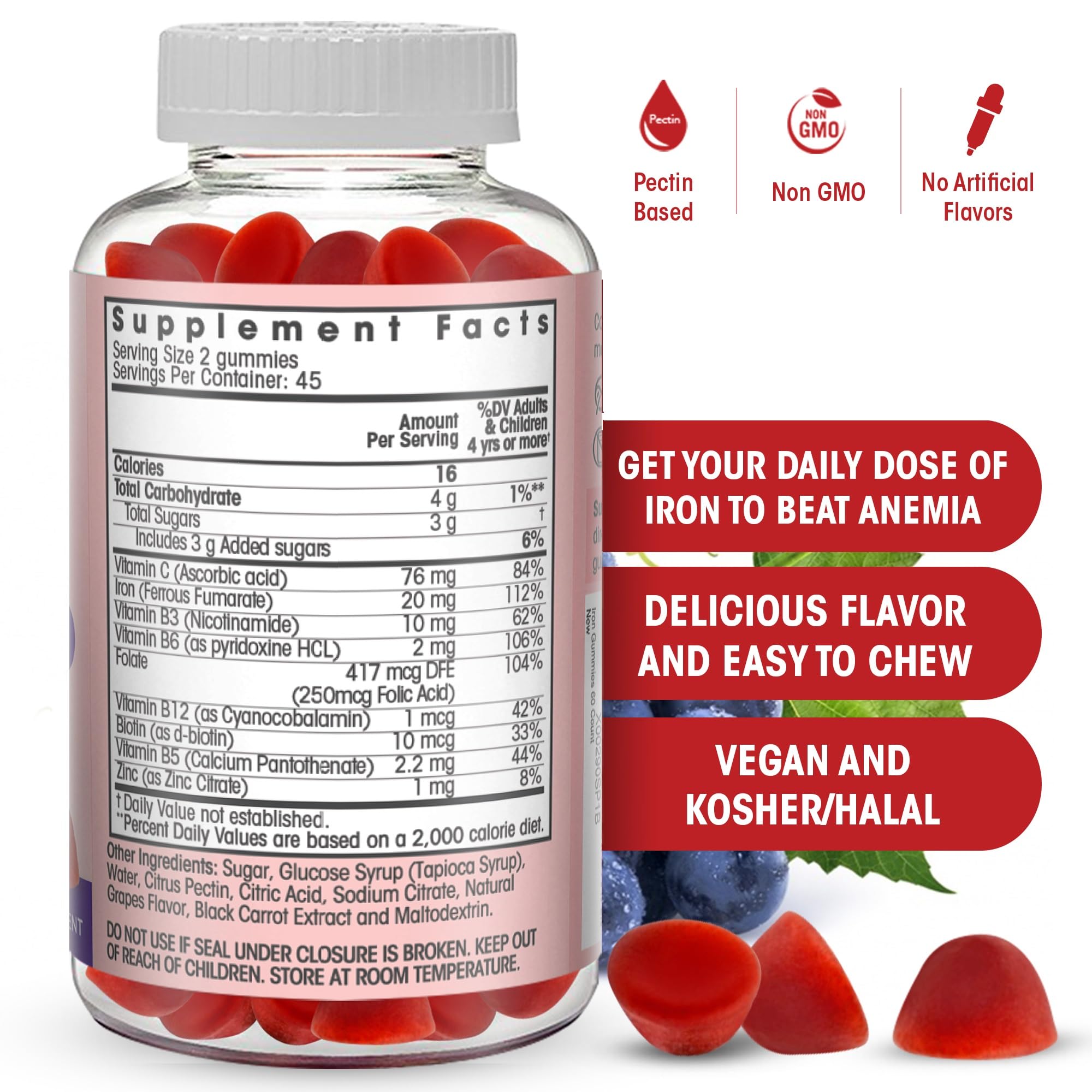Flamingo Supplements Iron Gummies packaging side view