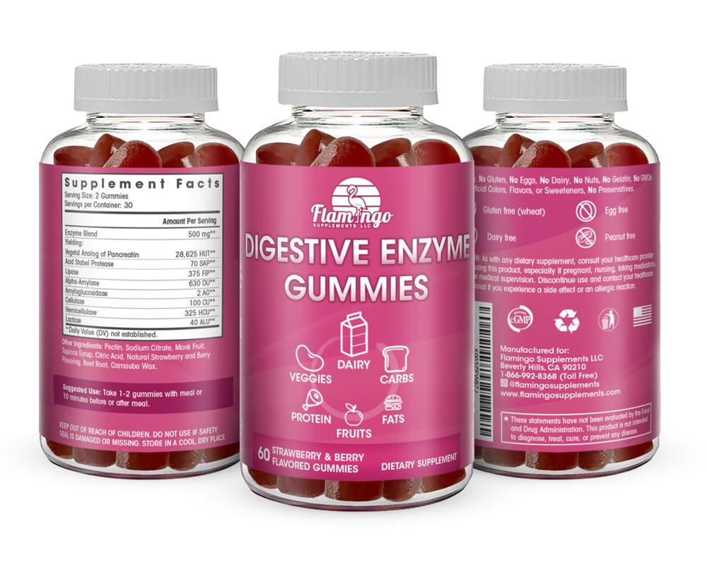 Flamingo Supplements Multi-Enzymes Chewable Gummies in a bowl