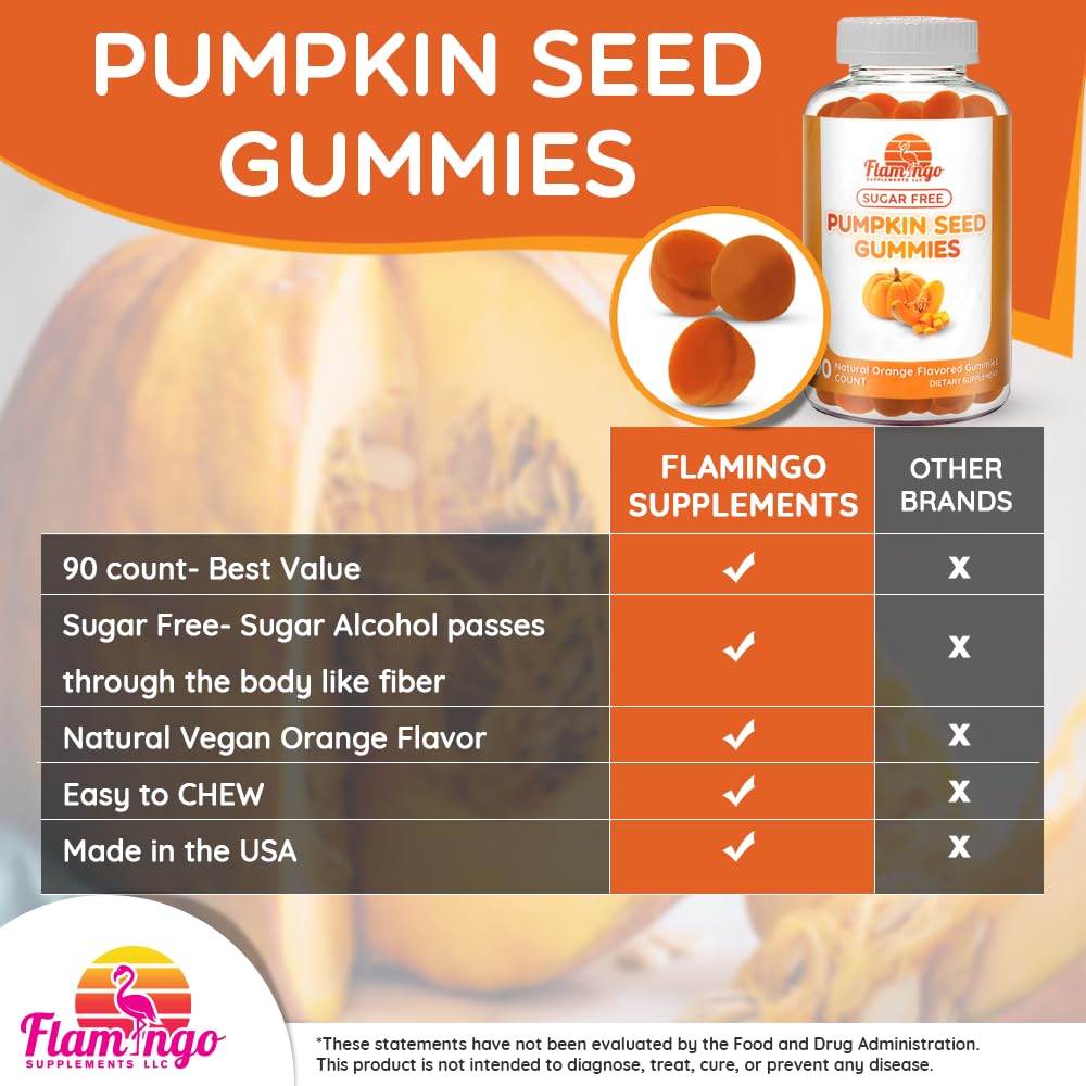 Flamingo Supplements Pumpkin Seed Oil Gummies on a wooden table